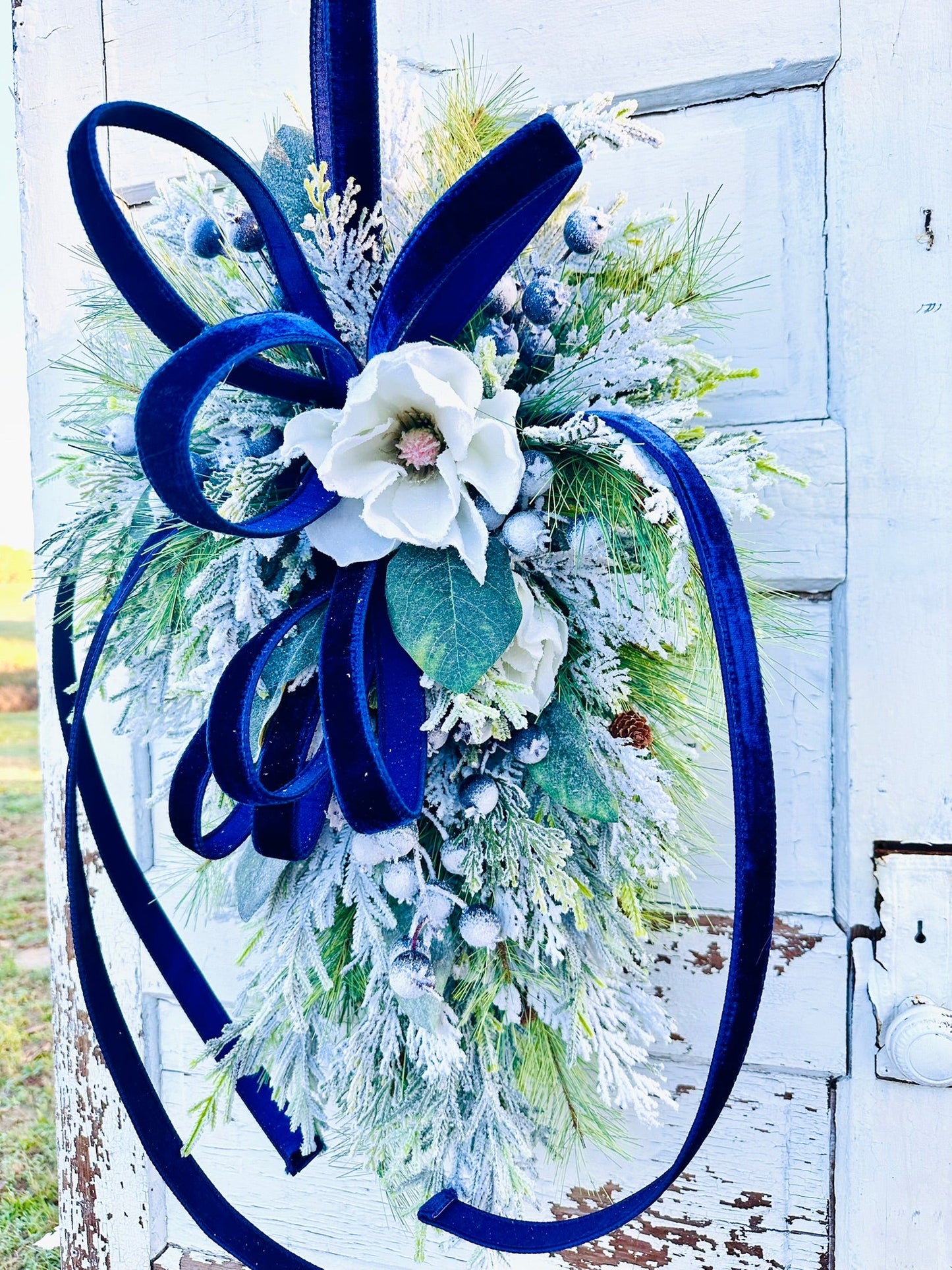 Blue Magnolia Winter Swag – Elegant Christmas or Hanukkah Door Decor TCT Crafts