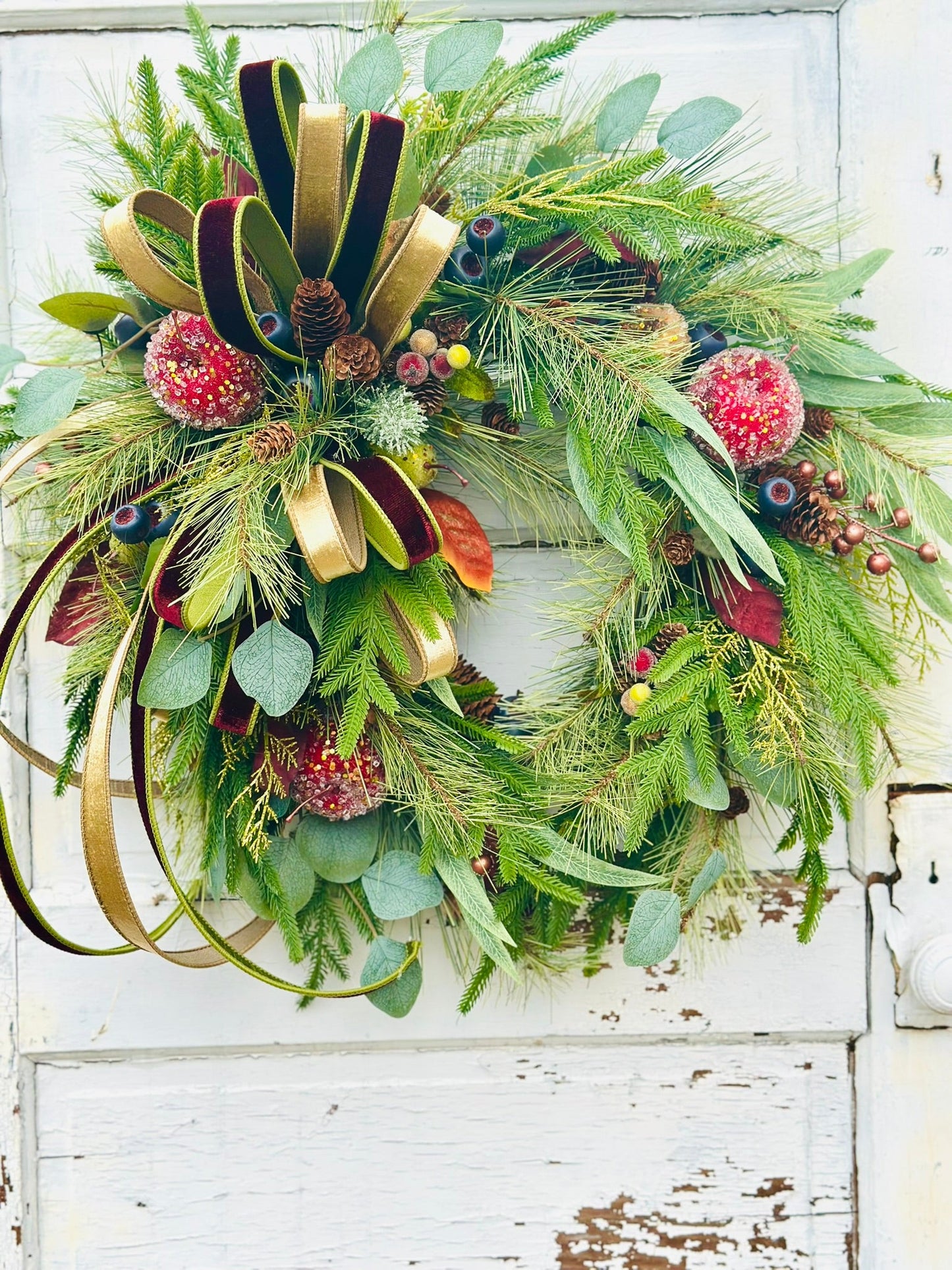 Williamsburg Themed Christmas Wreath – Gold & Burgundy Velvet Ribbon | Elegant Holiday Decor TCT Crafts