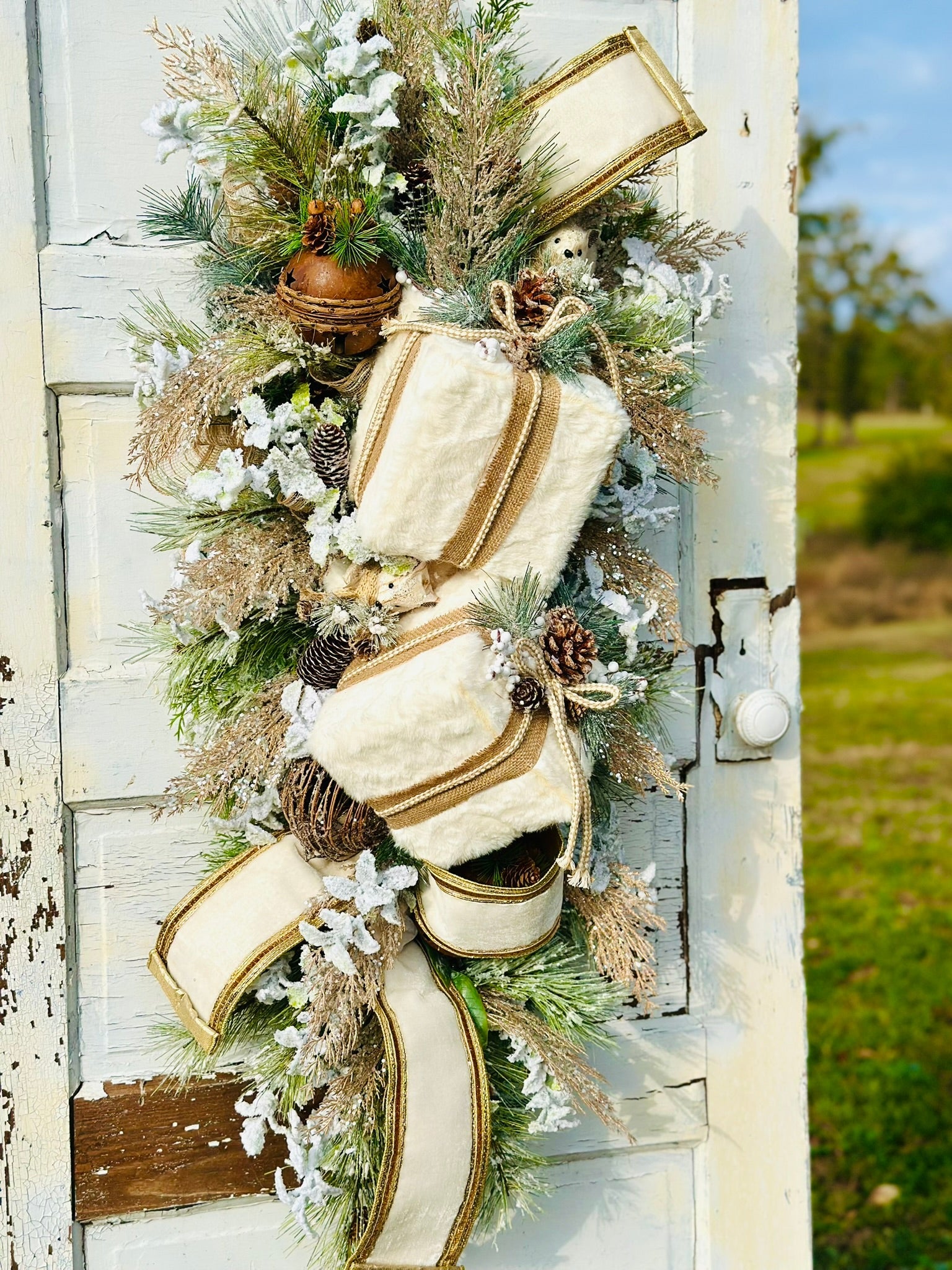 Rustic Woodlands Winter Swag | Faux Fur Gift Box Christmas Door Decor TCT Crafts