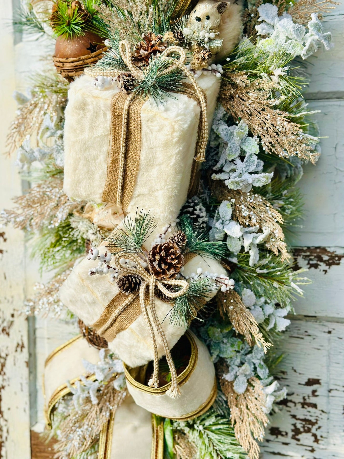 Rustic Woodlands Winter Swag | Faux Fur Gift Box Christmas Door Decor TCT Crafts