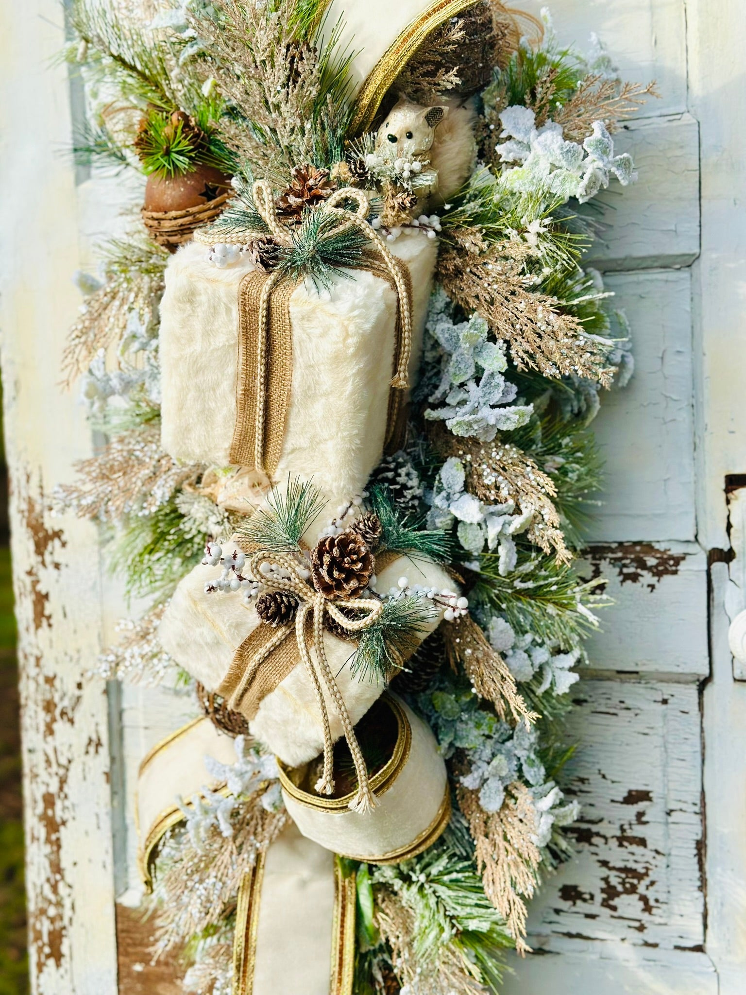 Rustic Woodlands Winter Swag | Faux Fur Gift Box Christmas Door Decor TCT Crafts