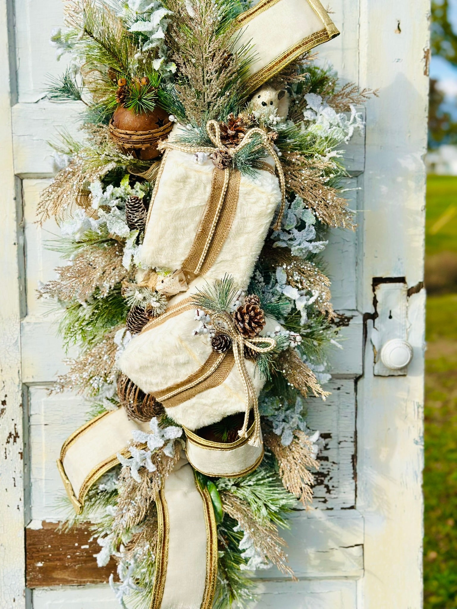 Rustic Woodlands Winter Swag | Faux Fur Gift Box Christmas Door Decor TCT Crafts