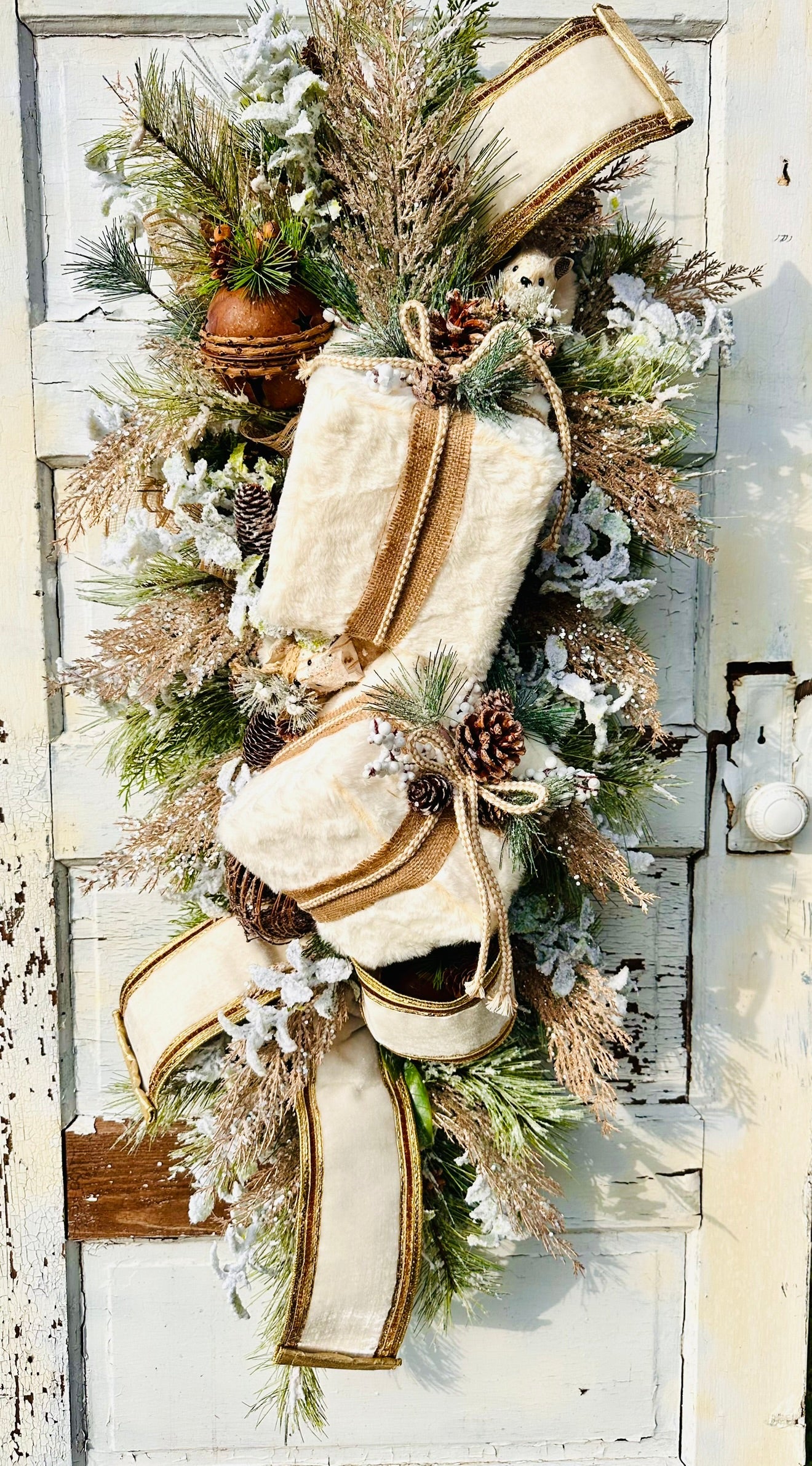 Rustic Woodlands Winter Swag | Faux Fur Gift Box Christmas Door Decor TCT Crafts