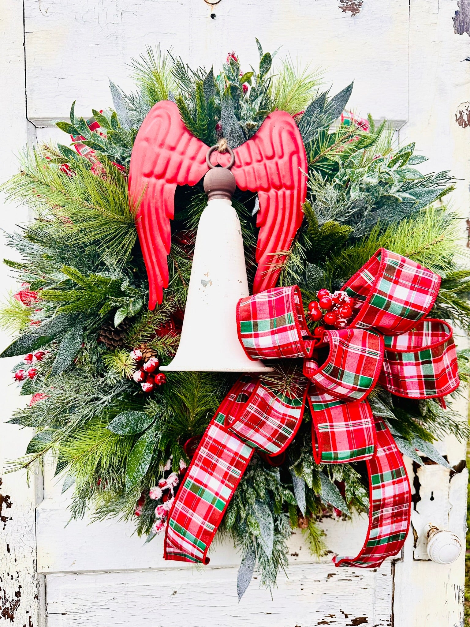 Angel Bell Christmas Wreath | Plaid Ribbon Holiday Door Wreath TCT Crafts