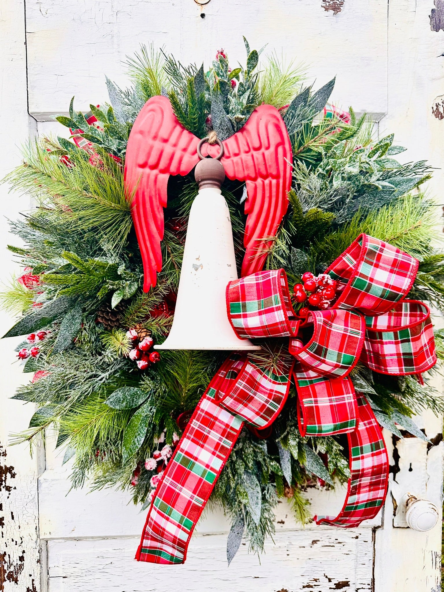 Angel Bell Christmas Wreath | Plaid Ribbon Holiday Door Wreath TCT Crafts
