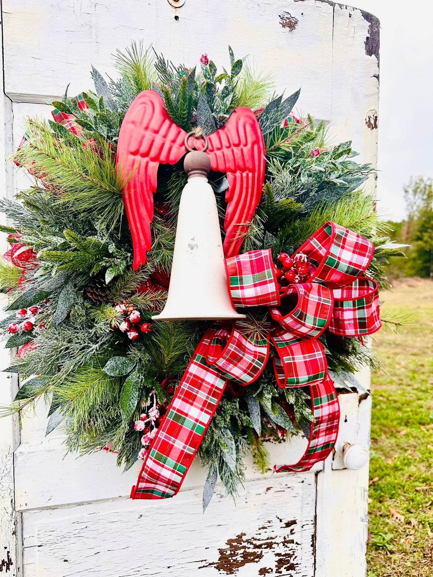Angel Bell Christmas Wreath | Plaid Ribbon Holiday Door Wreath TCT Crafts