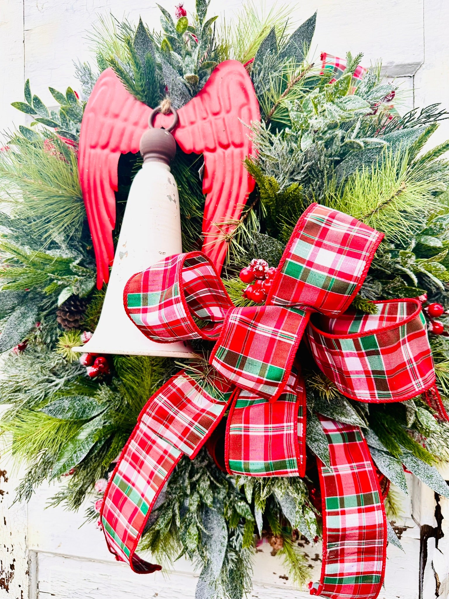 Angel Bell Christmas Wreath | Plaid Ribbon Holiday Door Wreath TCT Crafts