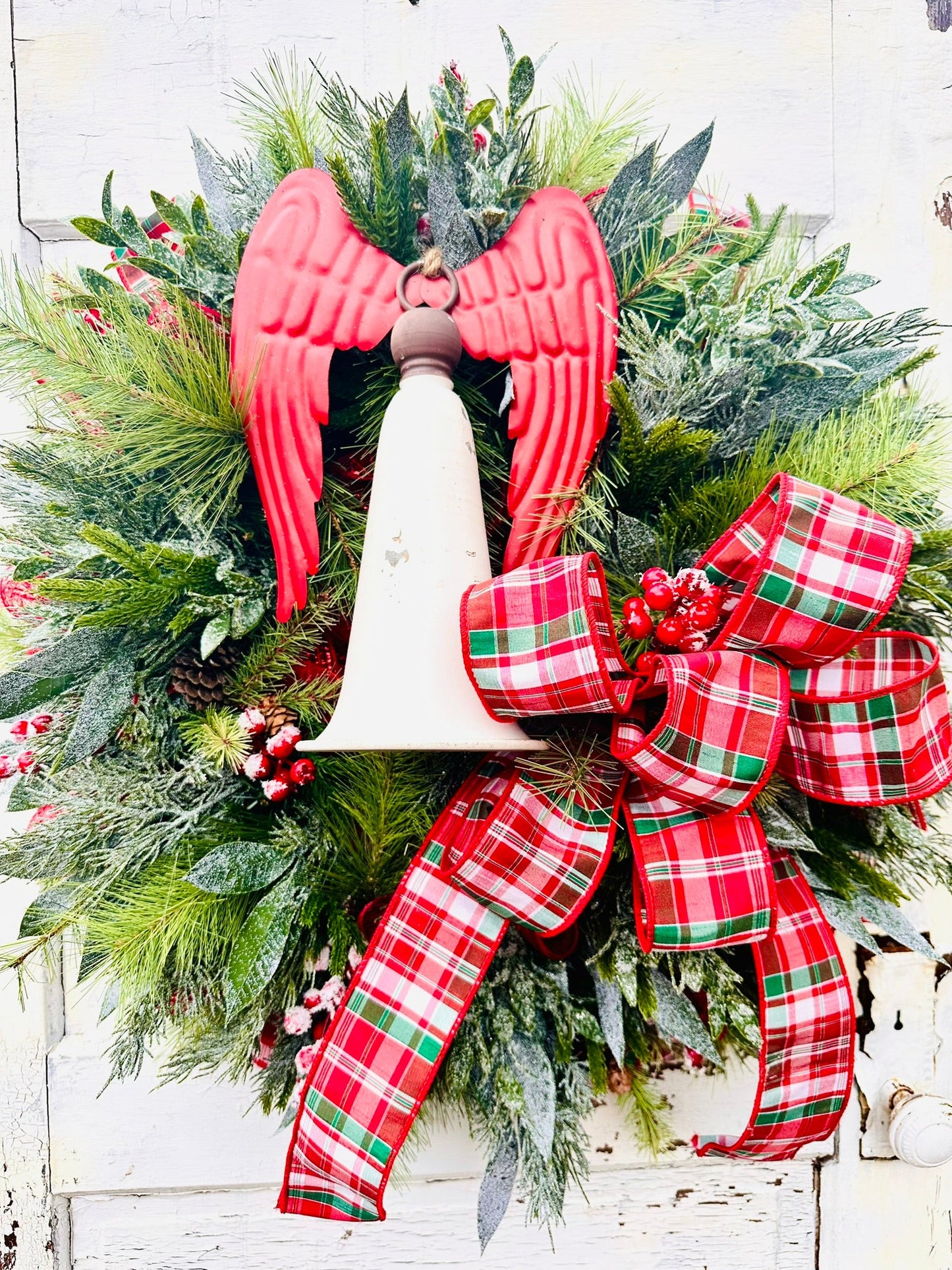 Angel Bell Christmas Wreath | Plaid Ribbon Holiday Door Wreath TCT Crafts