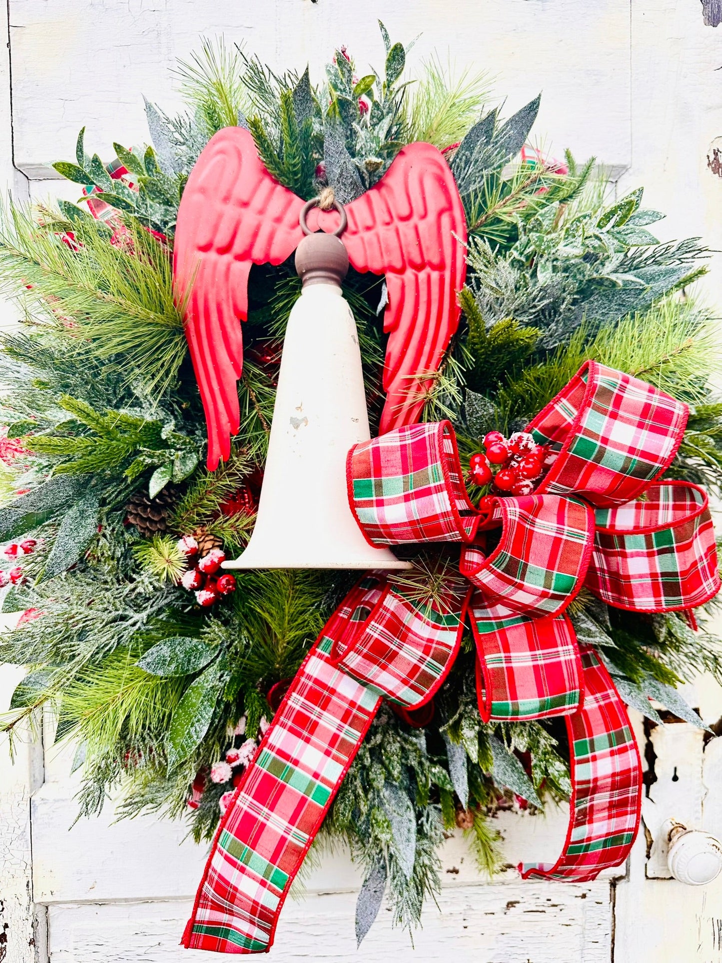 Angel Bell Christmas Wreath | Plaid Ribbon Holiday Door Wreath TCT Crafts