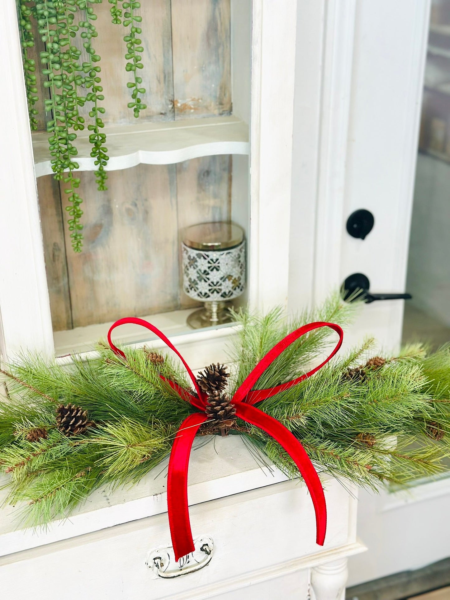 Simple Pine Centerpiece or Door Swag with Red Bow – Classic Christmas Decor TCTCrafts