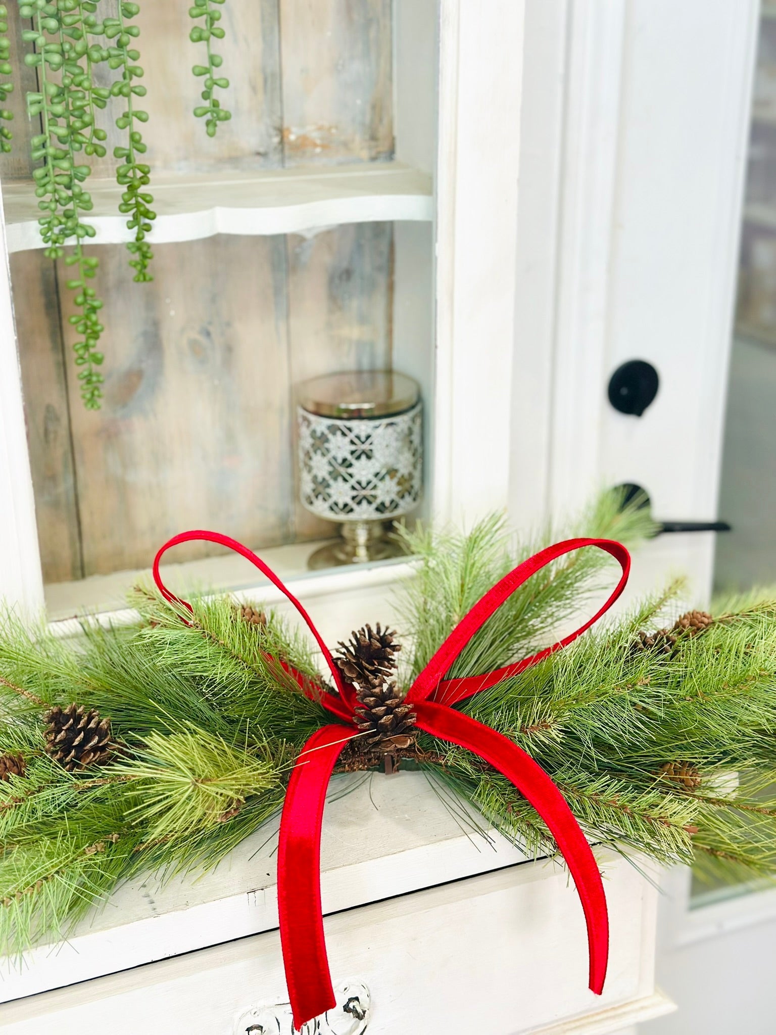 Simple Pine Centerpiece or Door Swag with Red Bow – Classic Christmas Decor TCTCrafts