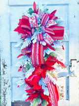 XL Peppermint Christmas Swag | Red Velvet Holiday Door Swag with Ornaments & Designer Ribbon TCT Crafts