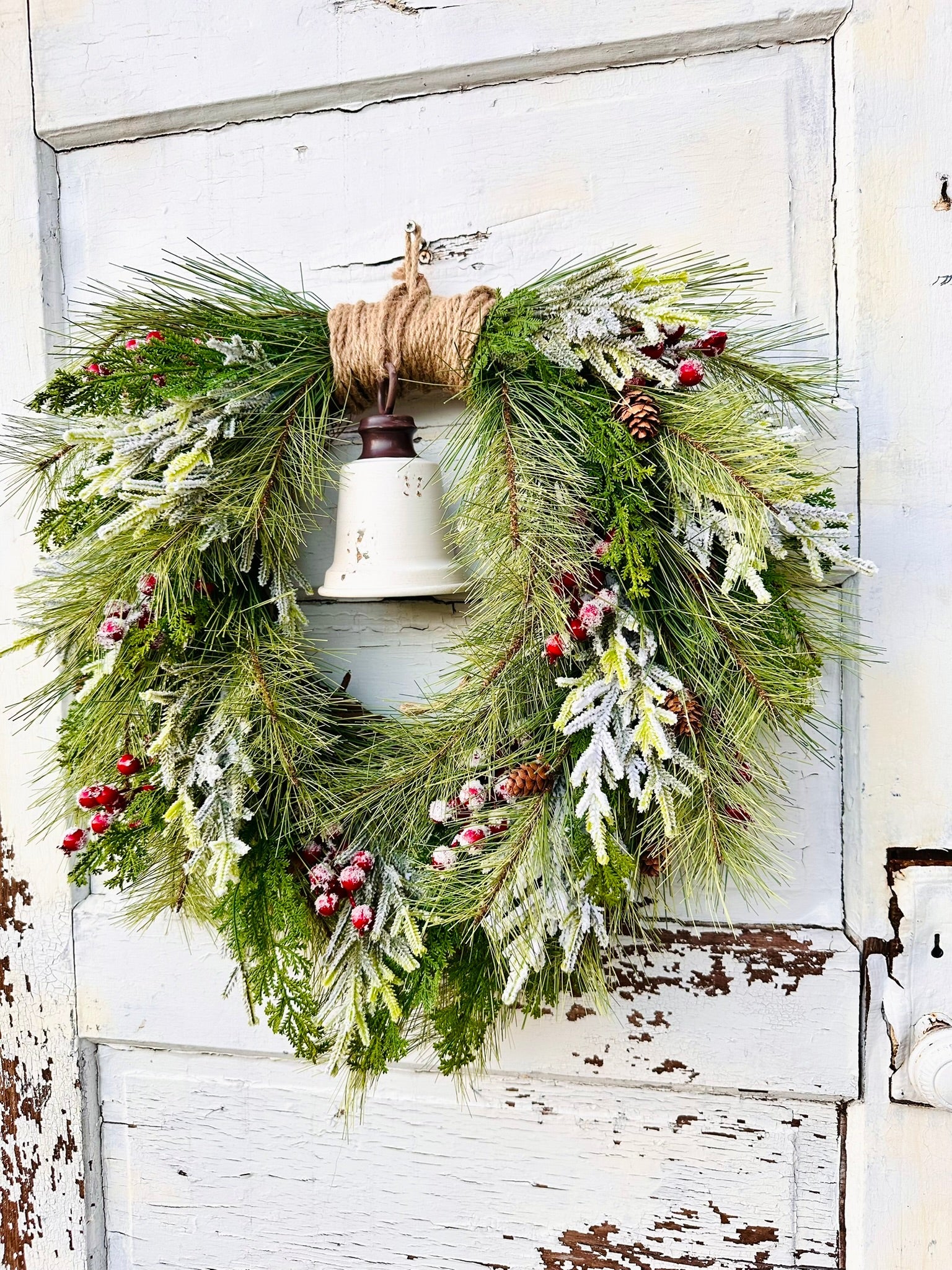 Rustic Winter Pine Wreath with White Liberty Bell | Farmhouse Christmas Decor TCT Crafts