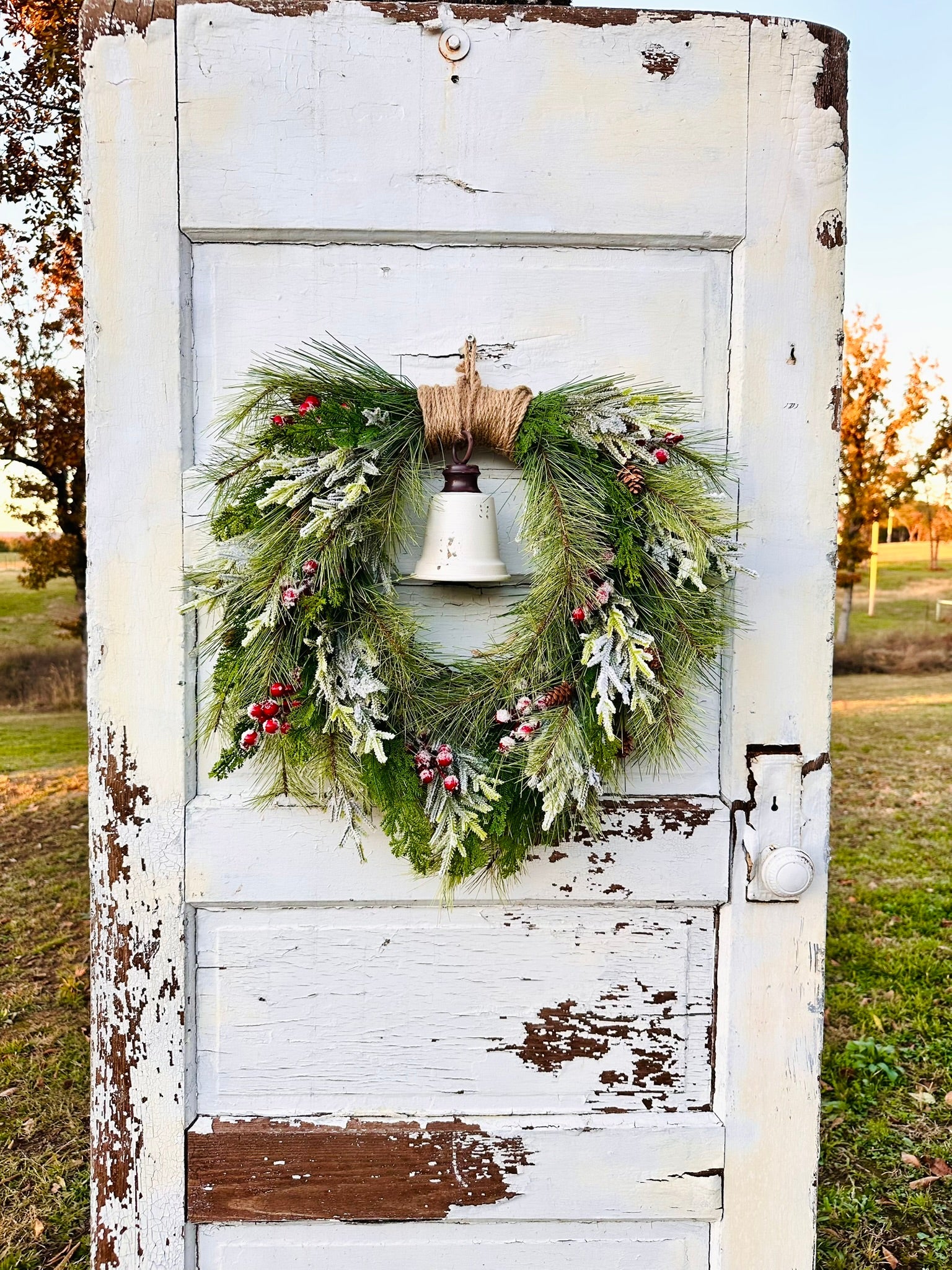 Rustic Winter Pine Wreath with White Liberty Bell | Farmhouse Christmas Decor TCT Crafts