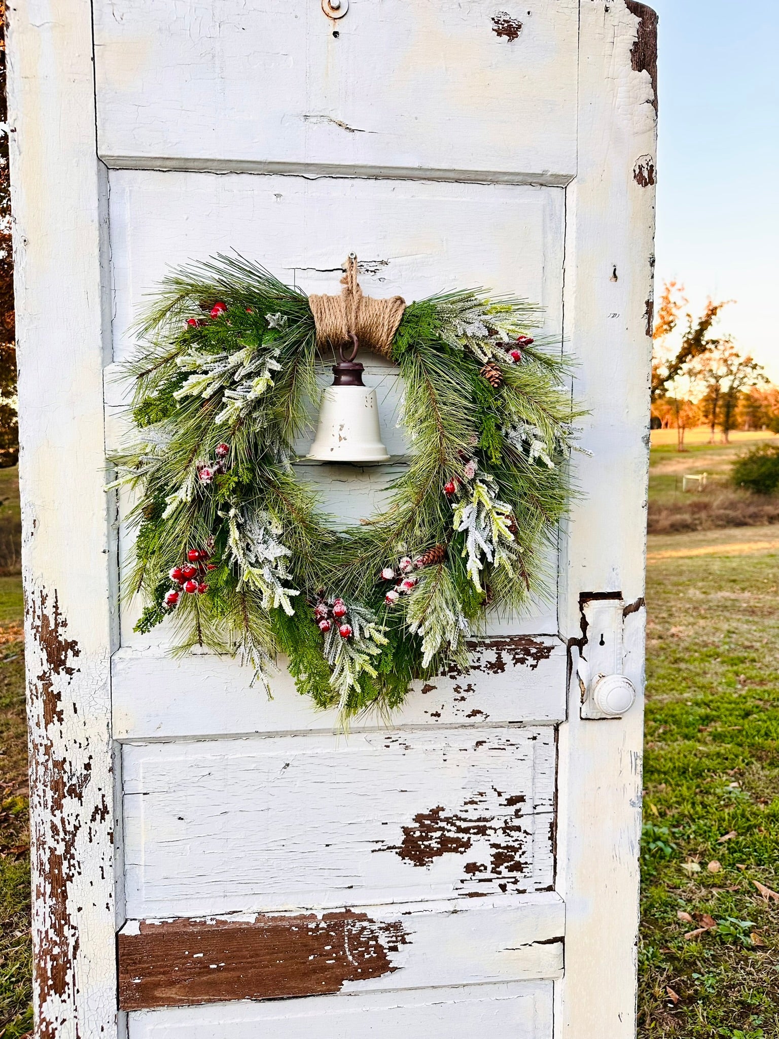 Rustic Winter Pine Wreath with White Liberty Bell | Farmhouse Christmas Decor TCT Crafts