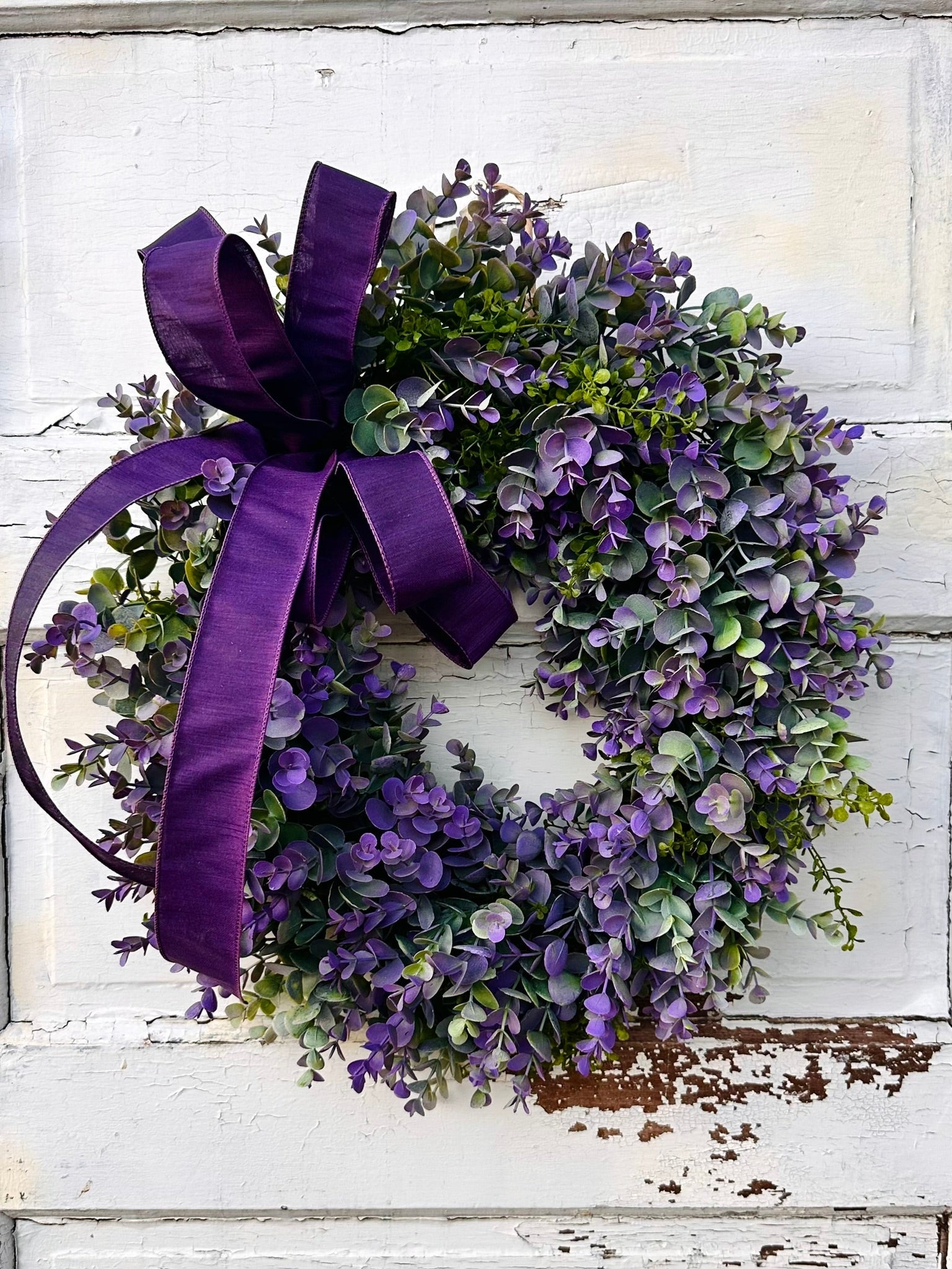 Purple Boxwood Wreath with Velvet Bow | Elegant Spring Summer Grapevine Wreath TCT Crafts