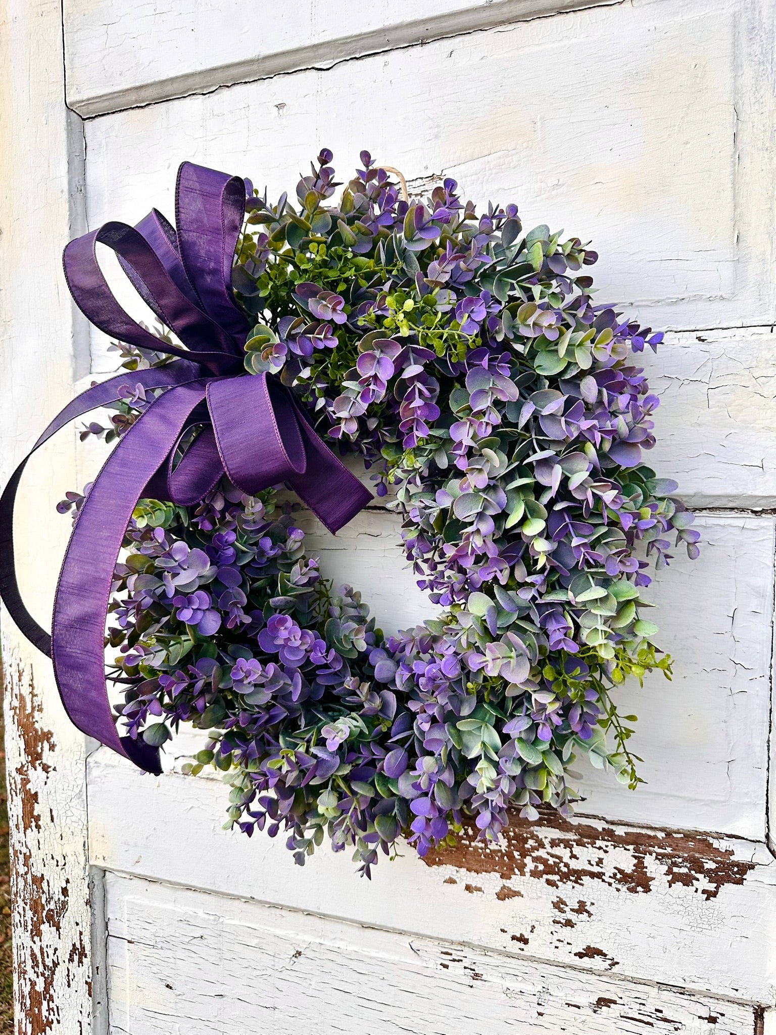 Purple Boxwood Wreath with Velvet Bow | Elegant Spring Summer Grapevine Wreath TCT Crafts