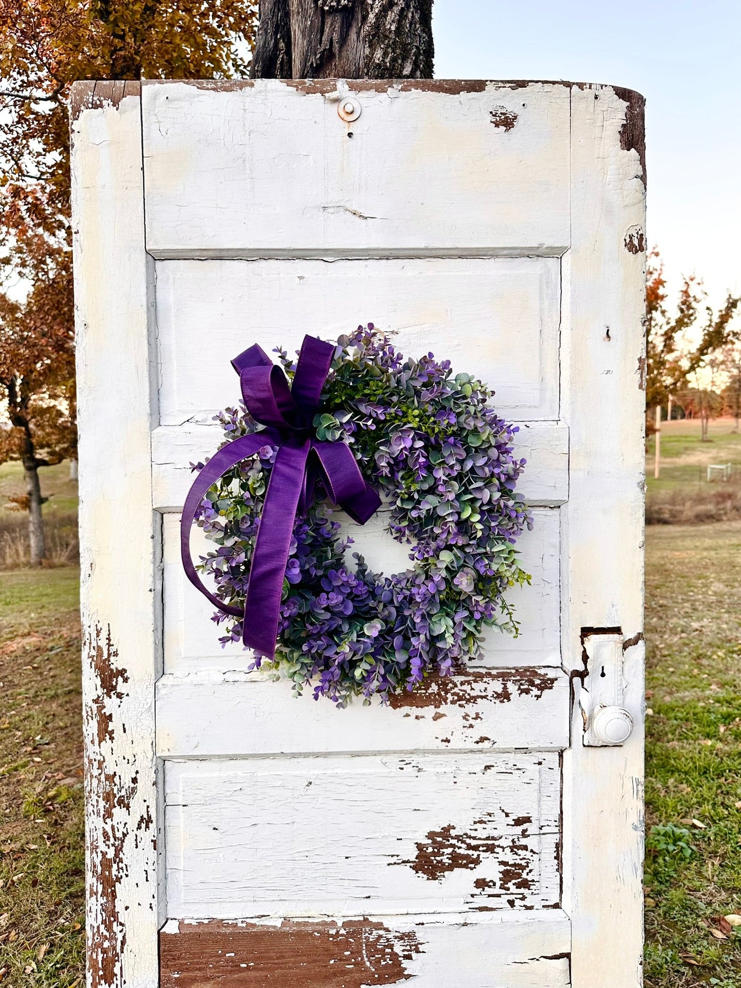 Purple Boxwood Wreath with Velvet Bow | Elegant Spring Summer Grapevine Wreath TCT Crafts