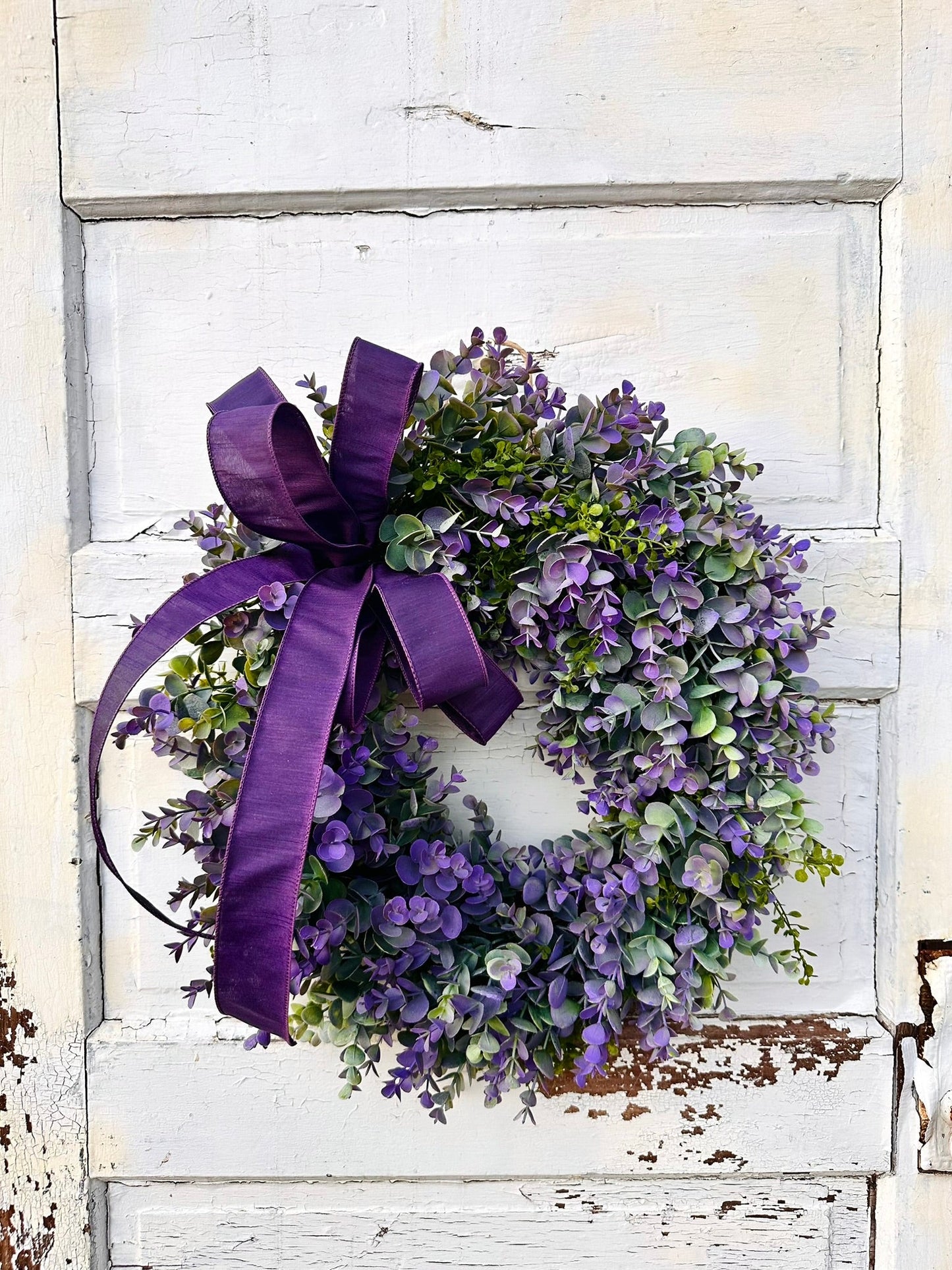 Purple Boxwood Wreath with Velvet Bow | Elegant Spring Summer Grapevine Wreath TCT Crafts