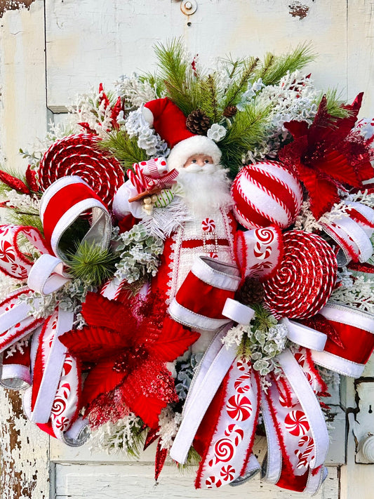 Santa Sweets Christmas Wreath | Red & White Candy Cane Santa Holiday Door Decor TCT Crafts