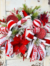 Santa Sweets Christmas Wreath | Red & White Candy Cane Santa Holiday Door Decor TCT Crafts