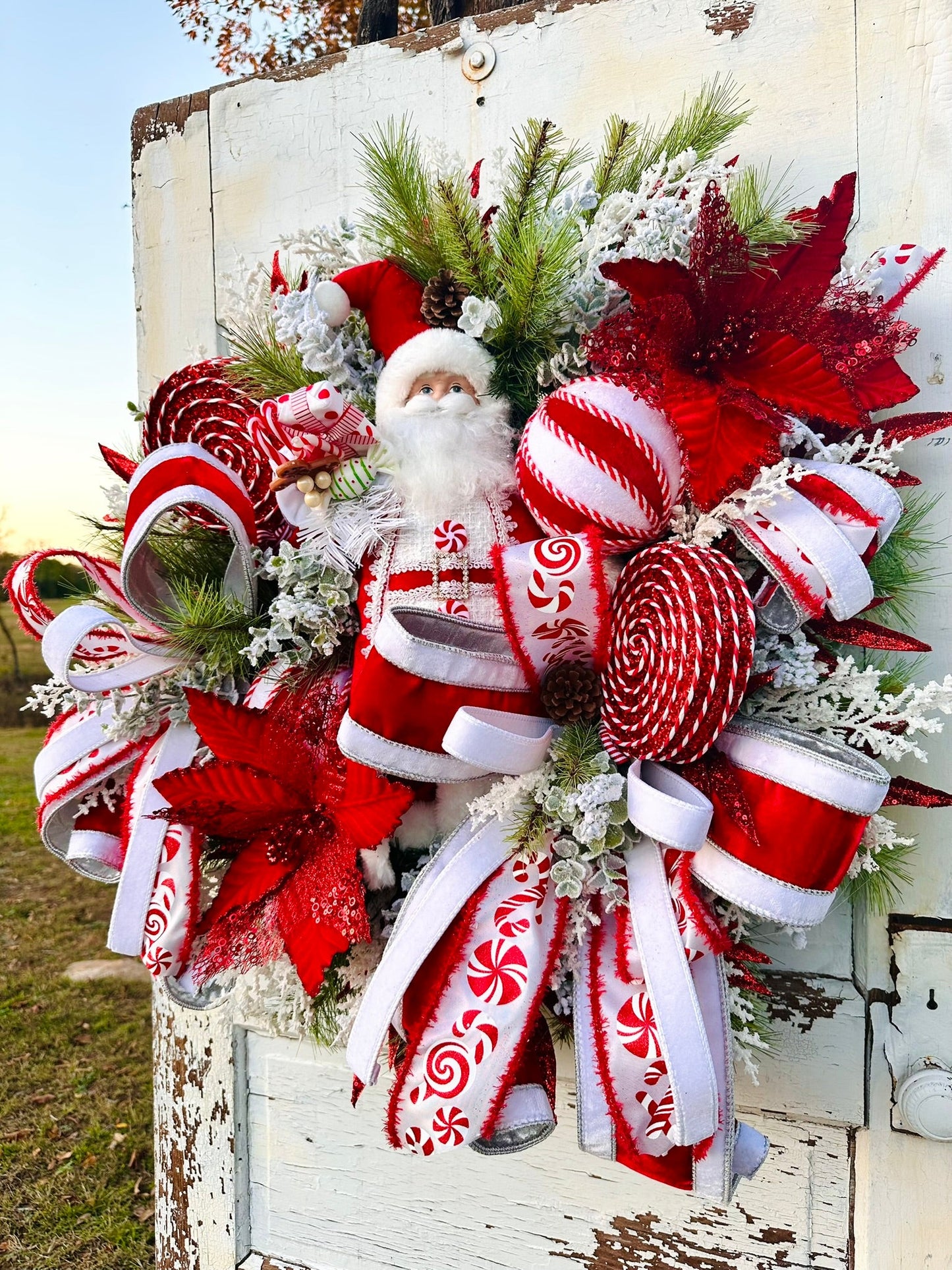 Santa Sweets Christmas Wreath | Red & White Candy Cane Santa Holiday Door Decor TCT Crafts