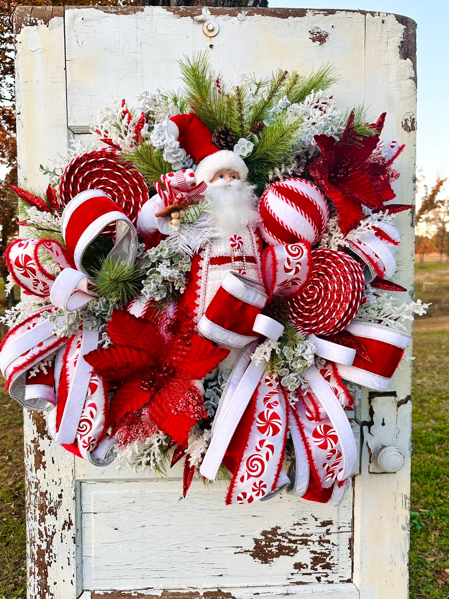 Santa Sweets Christmas Wreath | Red & White Candy Cane Santa Holiday Door Decor TCT Crafts