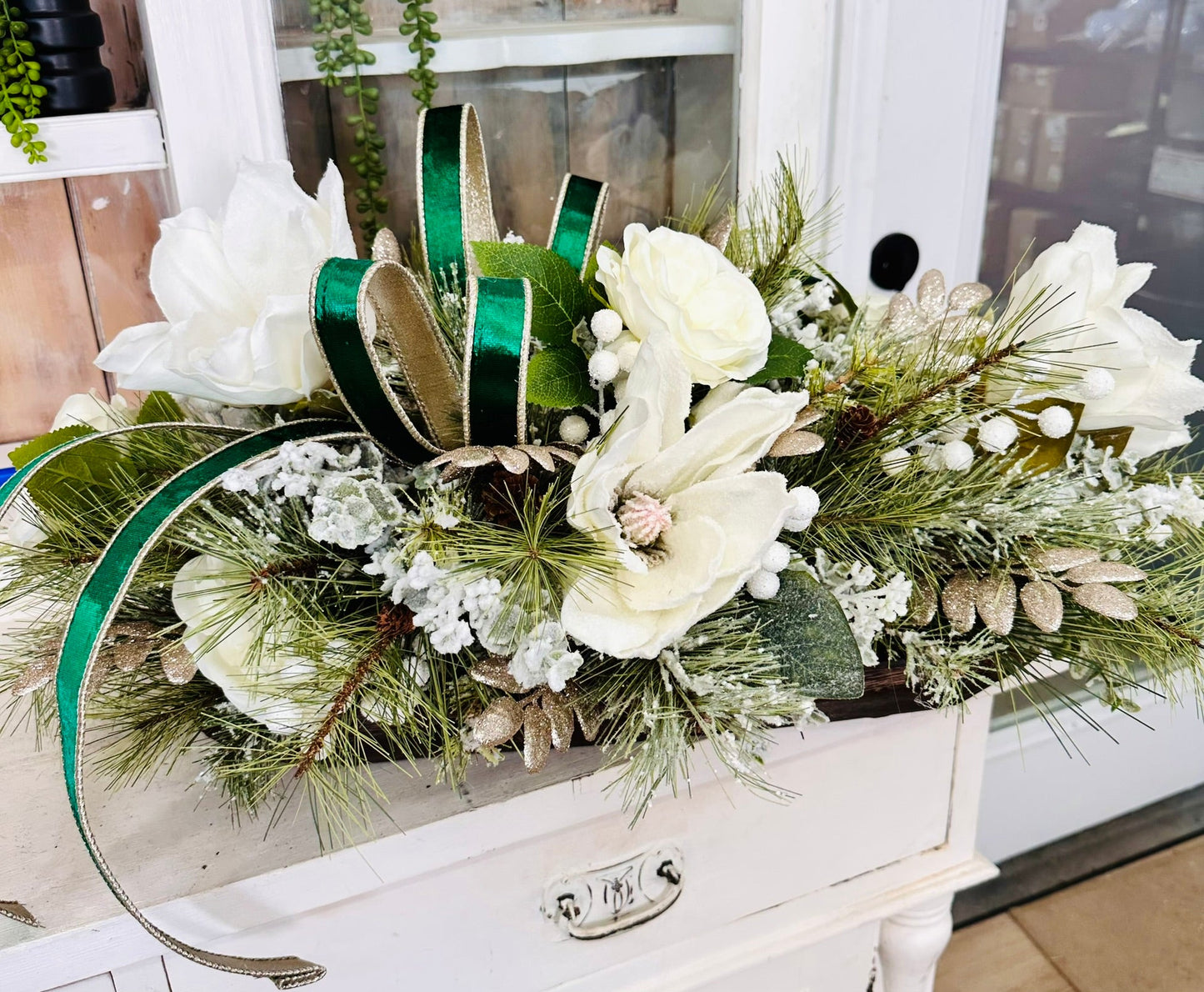 Emerald Green & White Christmas Centerpiece | Magnolia Holiday Arrangement TCT Crafts