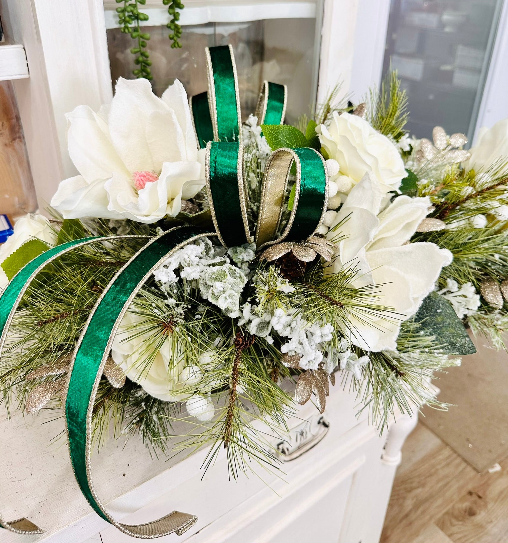 Emerald Green & White Christmas Centerpiece | Magnolia Holiday Arrangement TCT Crafts