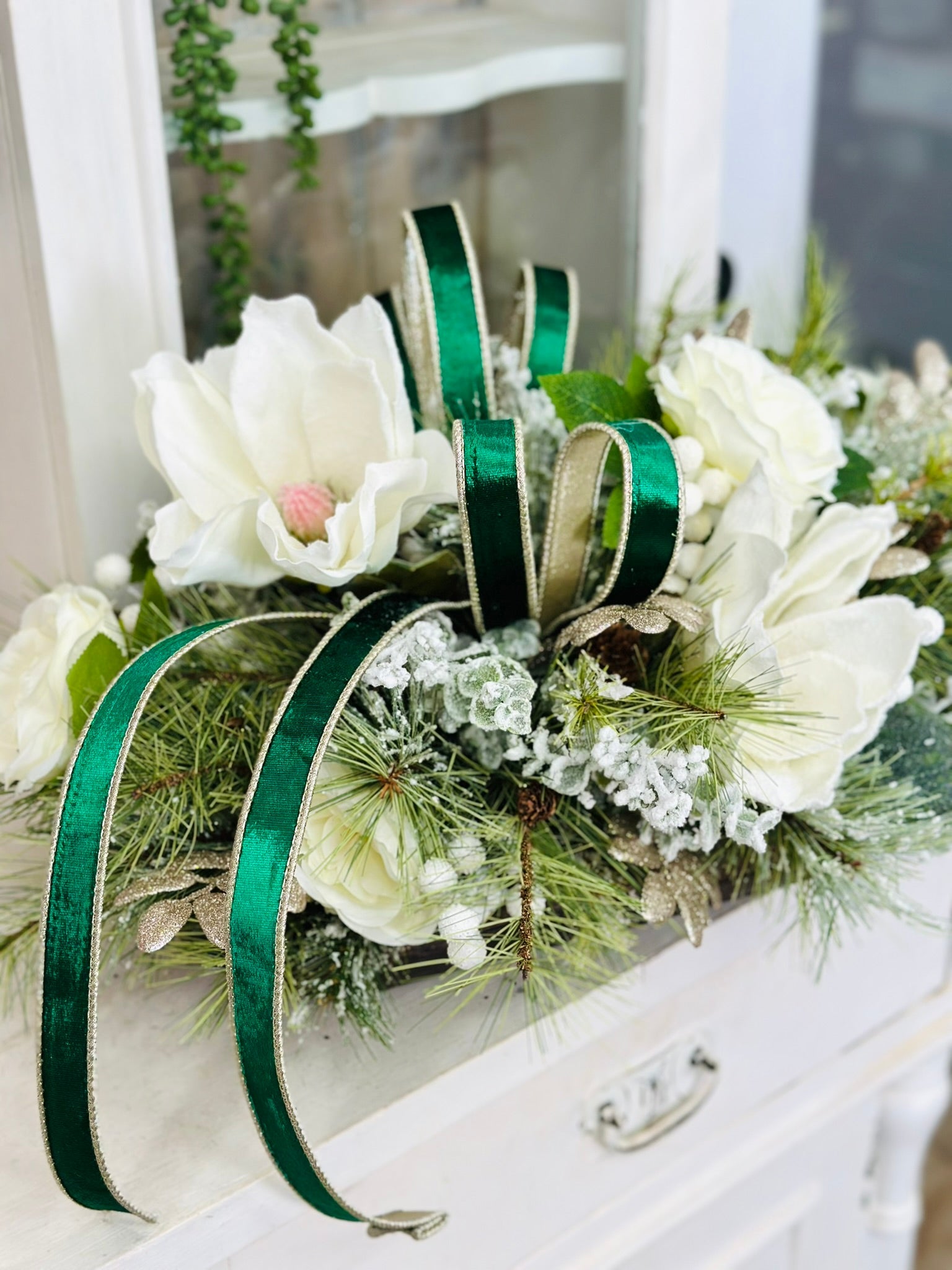 Emerald Green & White Christmas Centerpiece | Magnolia Holiday Arrangement TCT Crafts