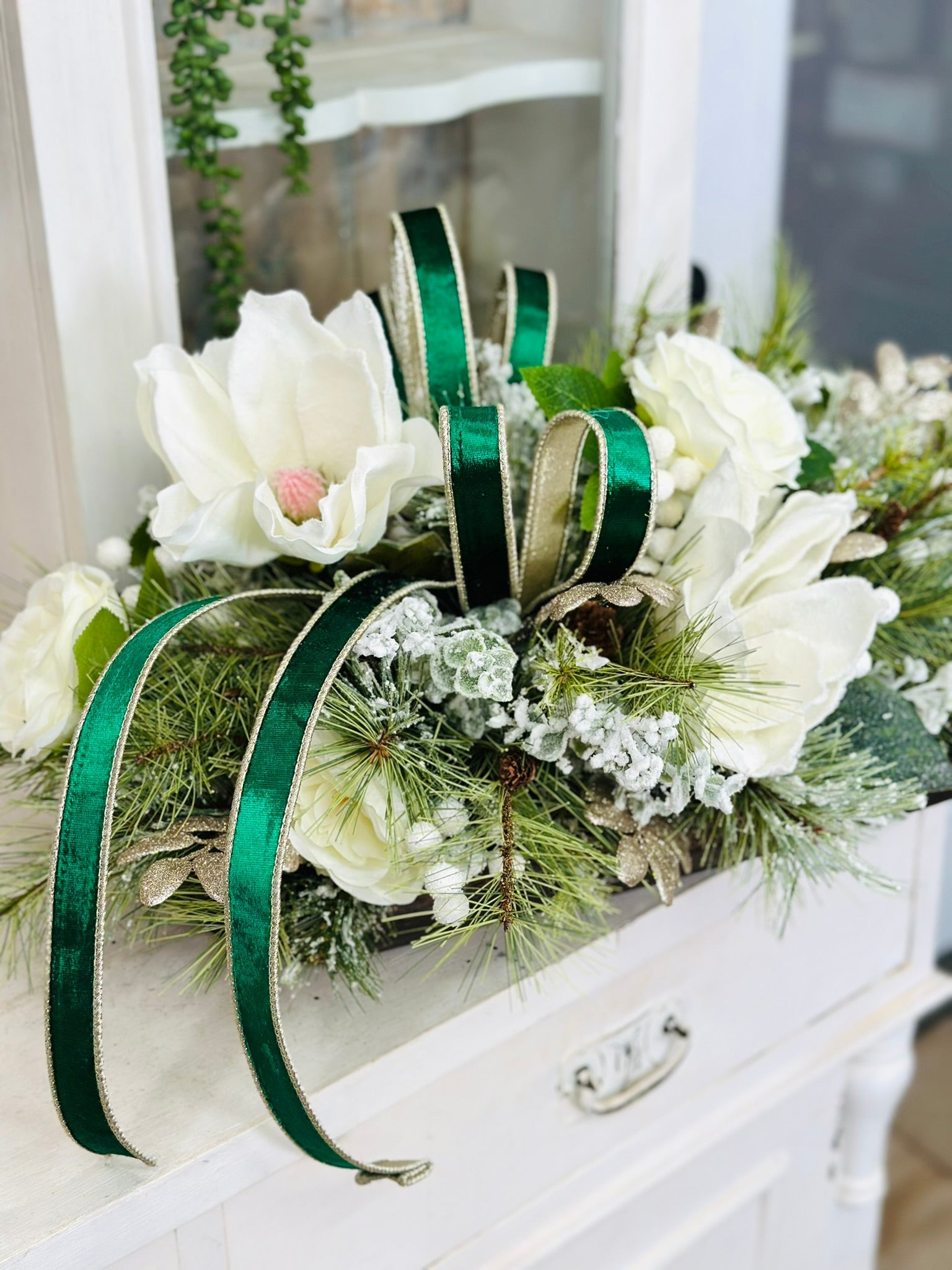 Emerald Green & White Christmas Centerpiece | Magnolia Holiday Arrangement TCT Crafts
