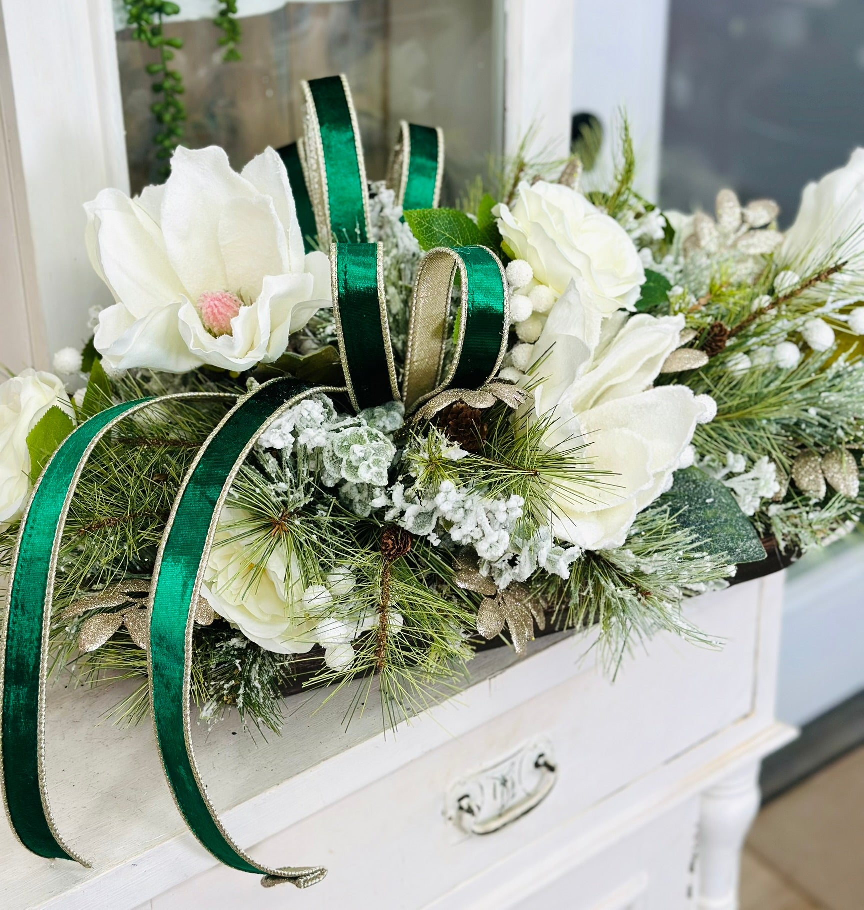 Emerald Green & White Christmas Centerpiece | Magnolia Holiday Arrangement TCT Crafts