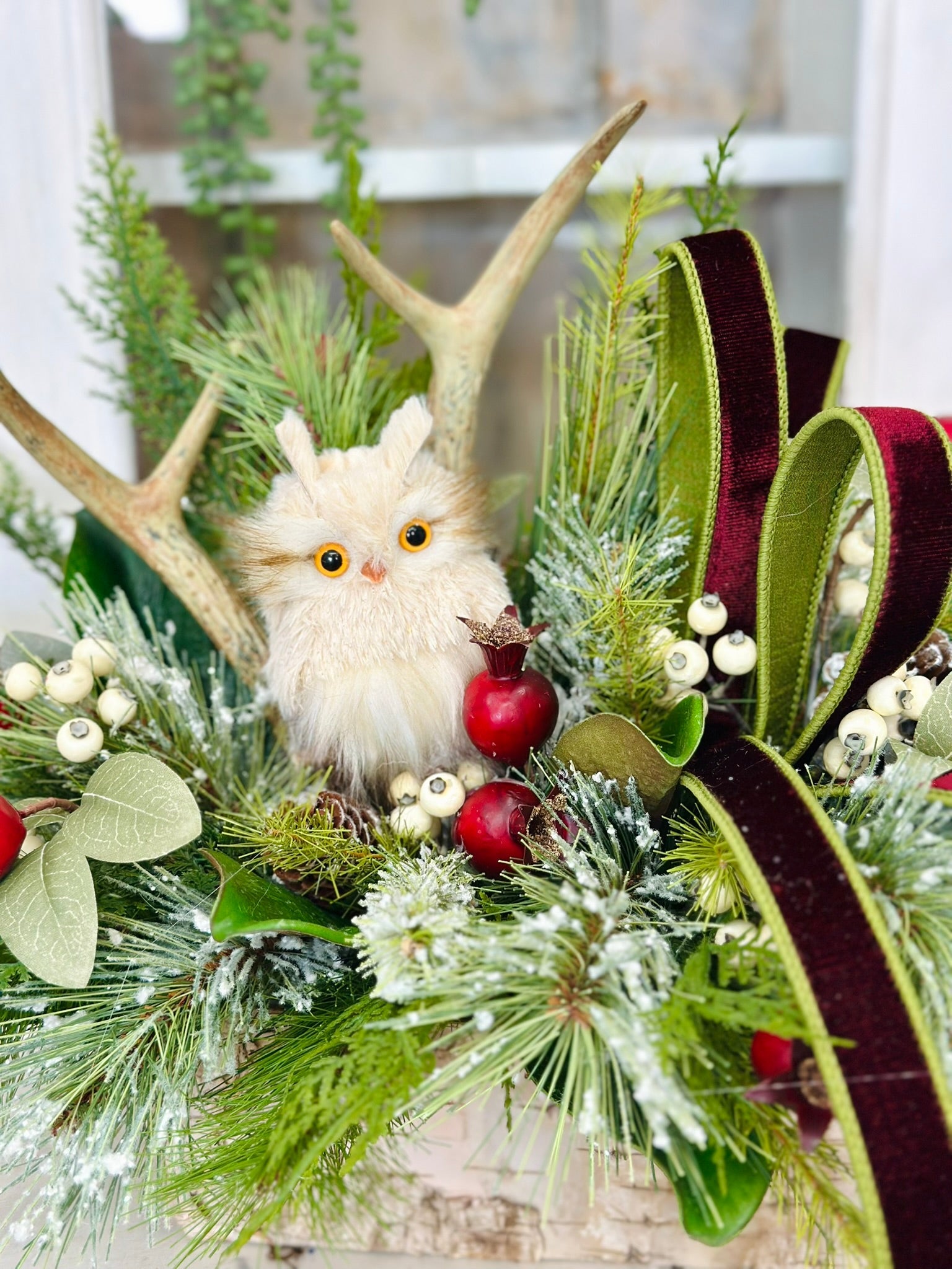 Rustic Woodland Christmas Centerpiece | Owl & Antler Holiday Arrangement TCT Crafts