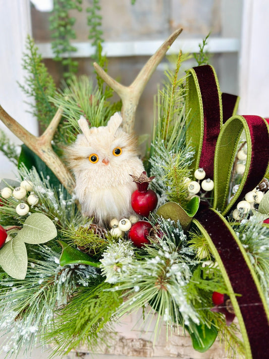 Rustic Woodland Christmas Centerpiece | Owl & Antler Holiday Arrangement TCT Crafts