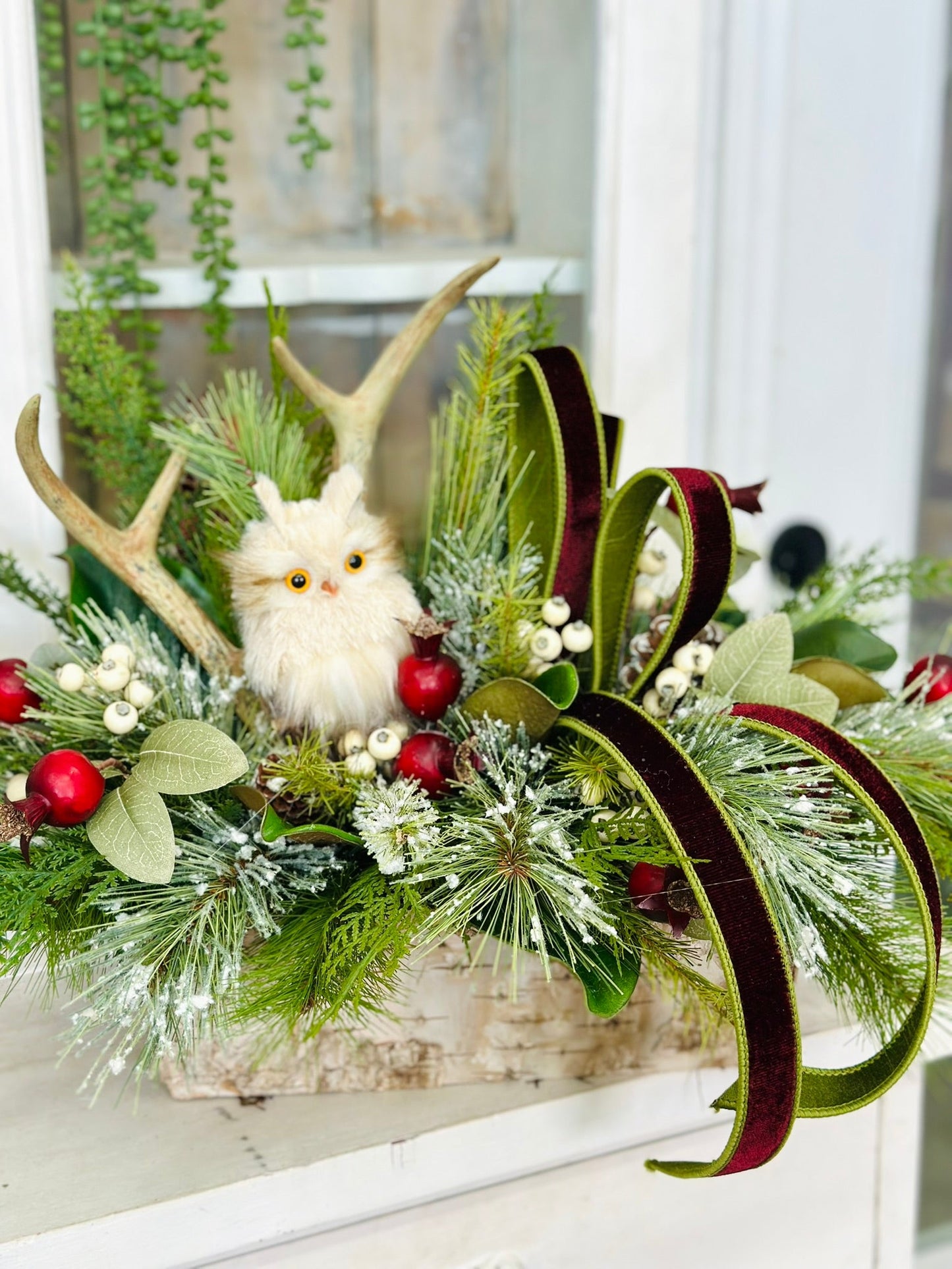 Rustic Woodland Christmas Centerpiece | Owl & Antler Holiday Arrangement TCT Crafts
