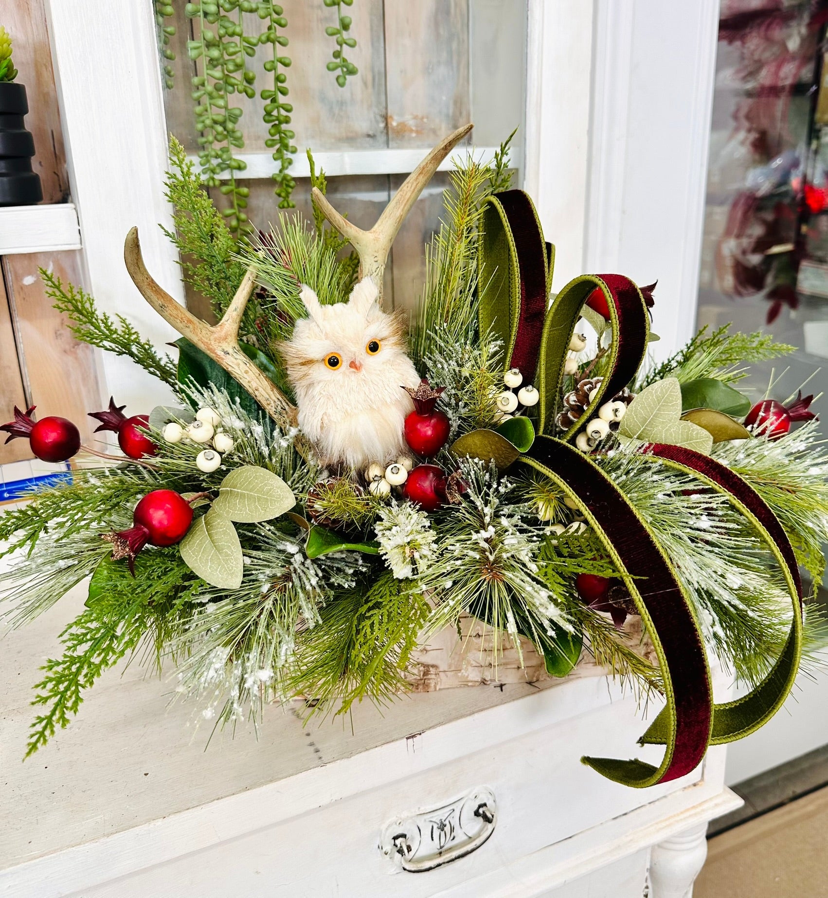 Rustic Woodland Christmas Centerpiece | Owl & Antler Holiday Arrangement TCT Crafts