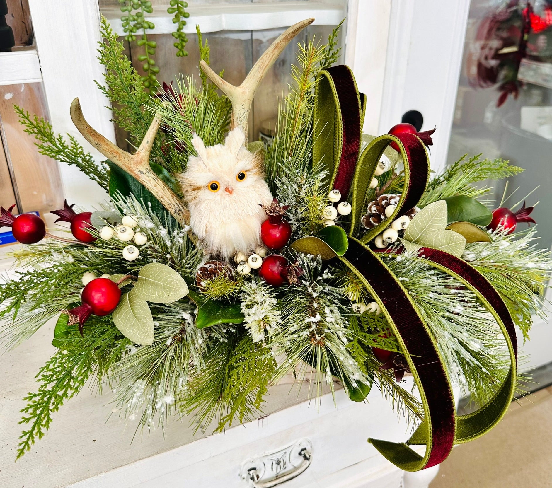 Rustic Woodland Christmas Centerpiece | Owl & Antler Holiday Arrangement TCT Crafts
