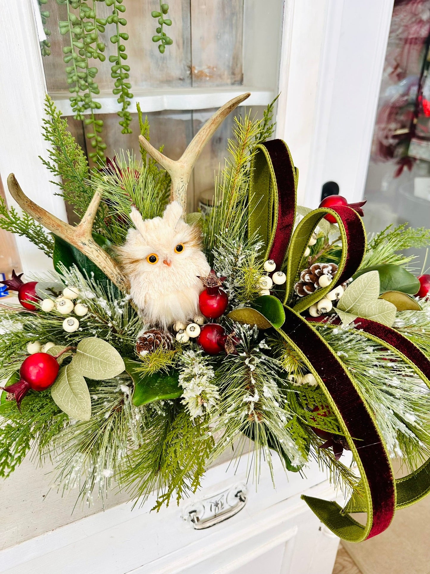 Rustic Woodland Christmas Centerpiece | Owl & Antler Holiday Arrangement TCT Crafts