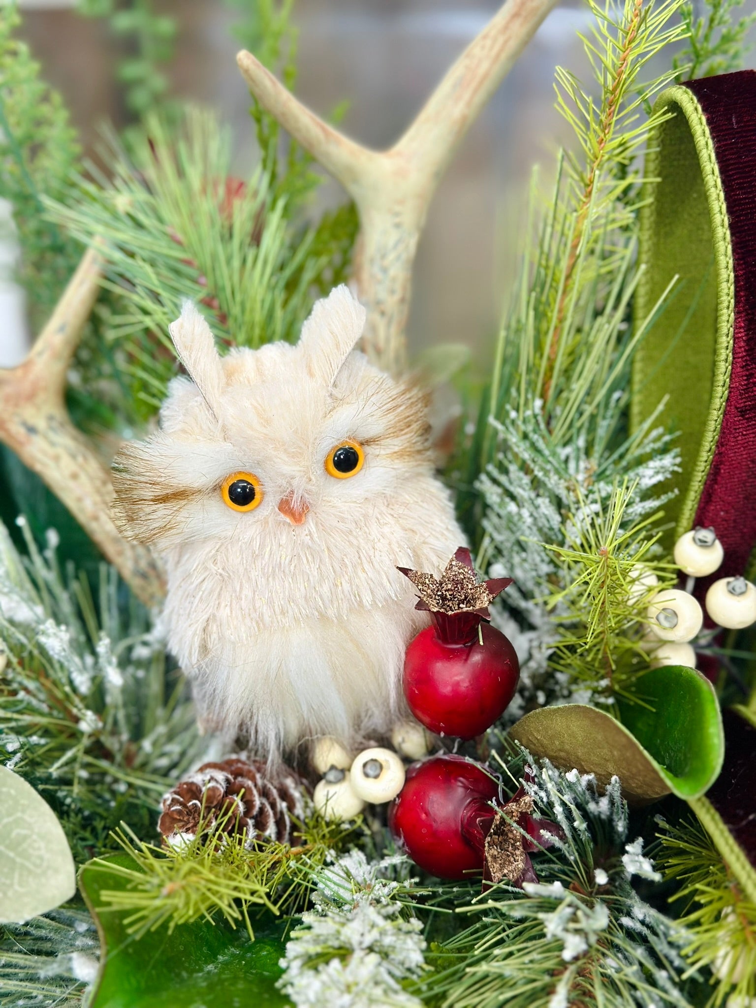 Rustic Woodland Christmas Centerpiece | Owl & Antler Holiday Arrangement TCT Crafts