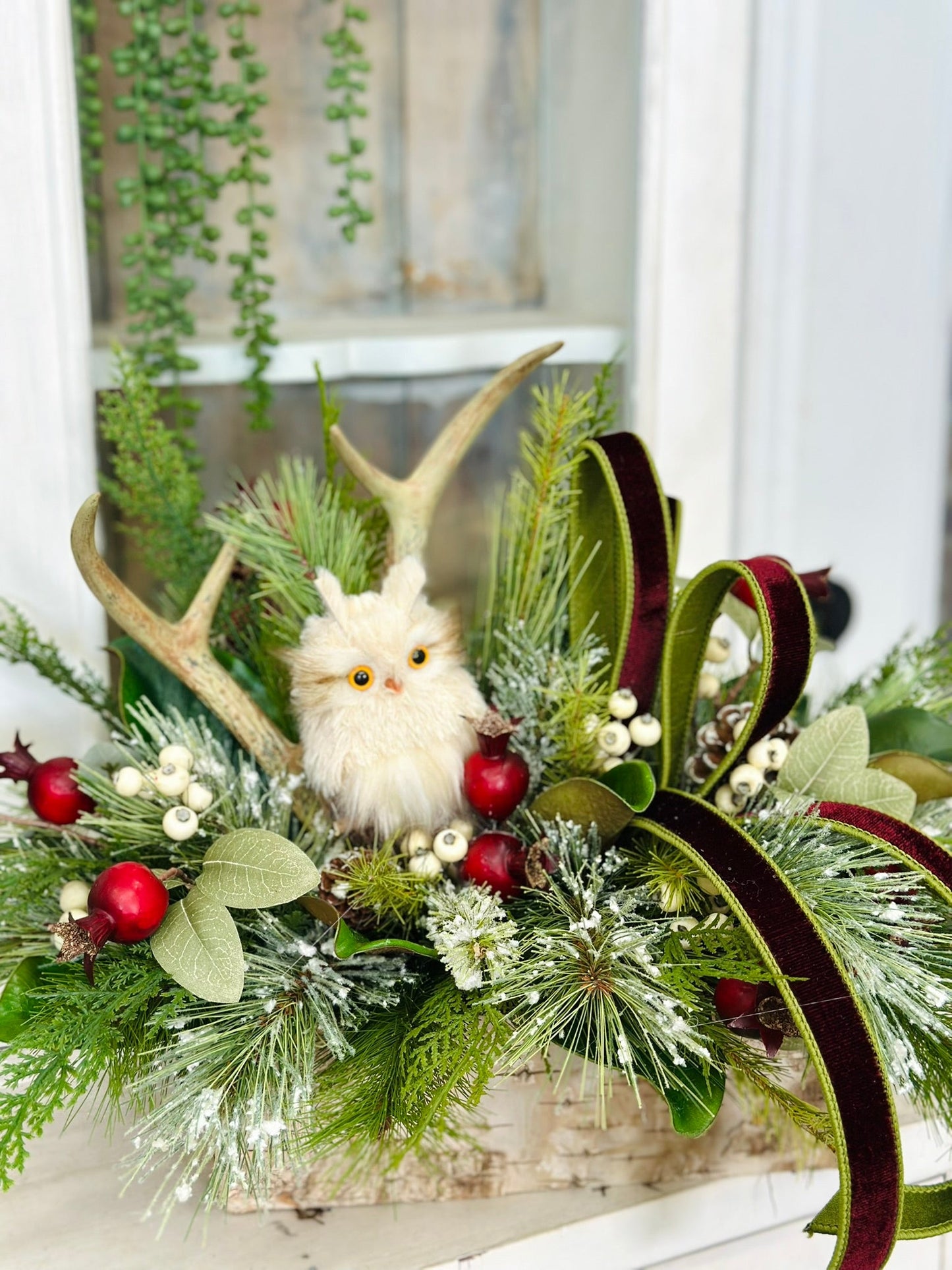 Rustic Woodland Christmas Centerpiece | Owl & Antler Holiday Arrangement TCT Crafts