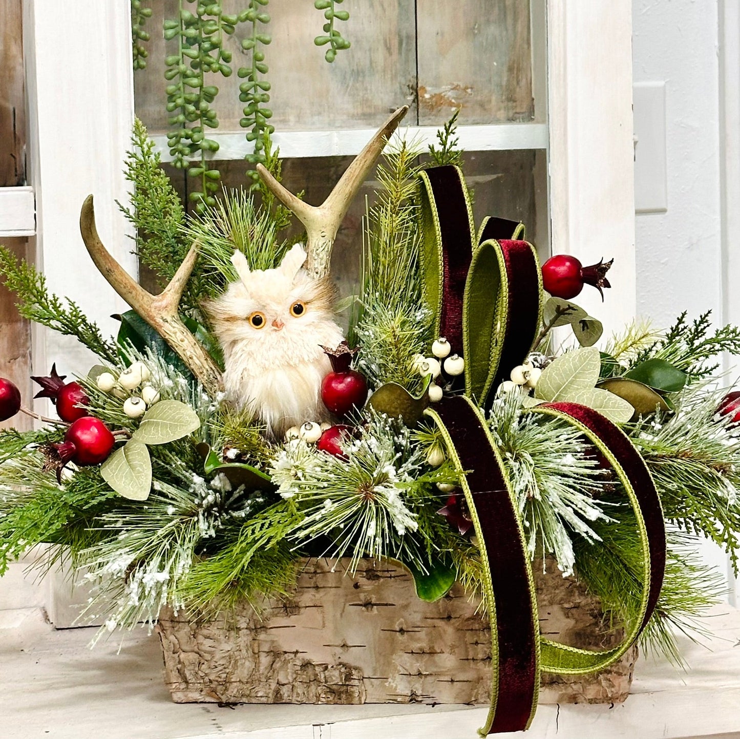 Rustic Woodland Christmas Centerpiece | Owl & Antler Holiday Arrangement TCT Crafts