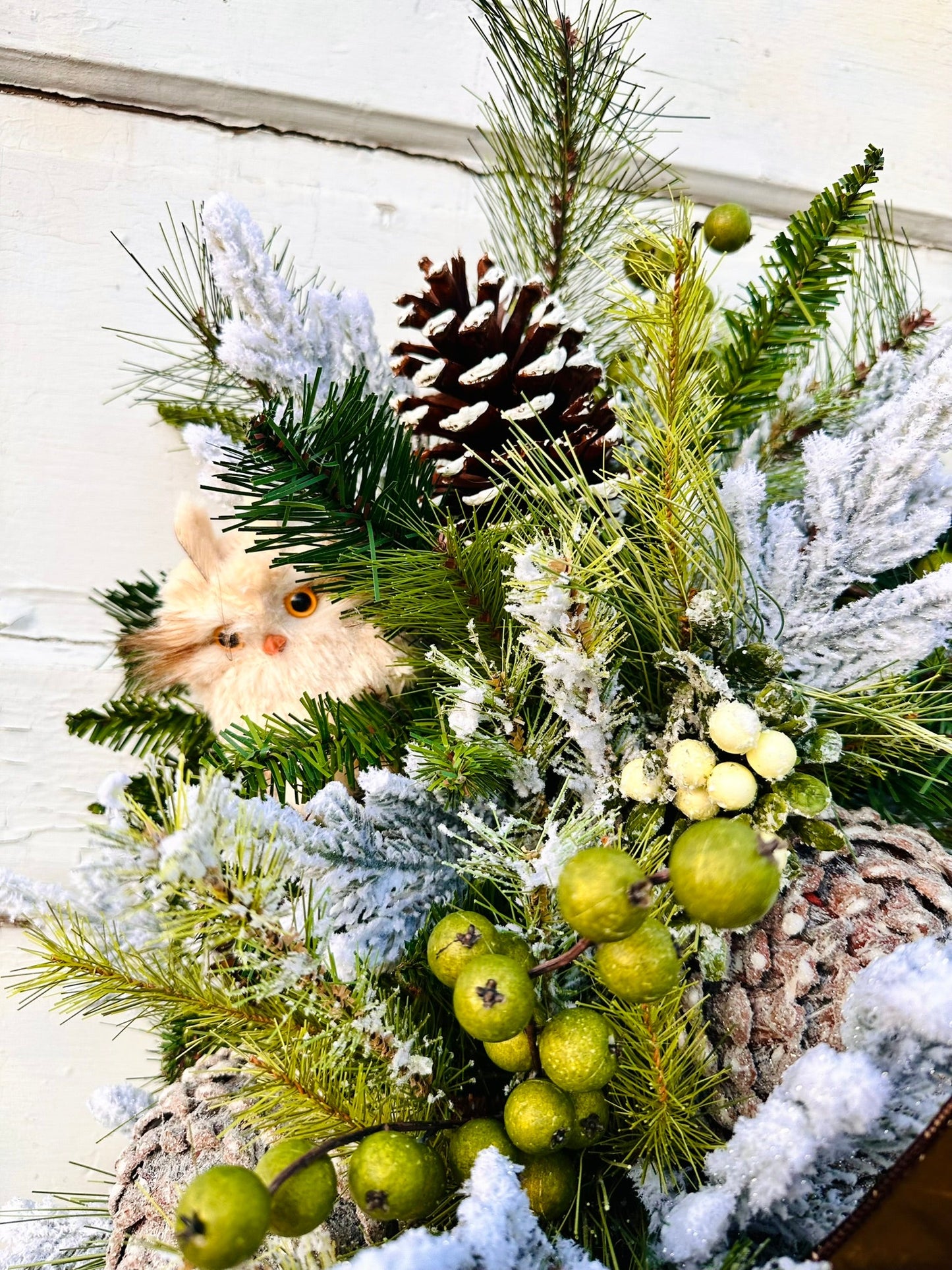 Rustic Owl Winter Swag | Woodland Christmas Door Decor | Pinecone Flocked Greenery TCT Crafts