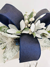 Load image into Gallery viewer, Elegant Navy Blue &amp; White Christmas Floral Centerpiece - Holiday Table Decoration, Festive Home Decor - Luxury Tabletop Centerpiece