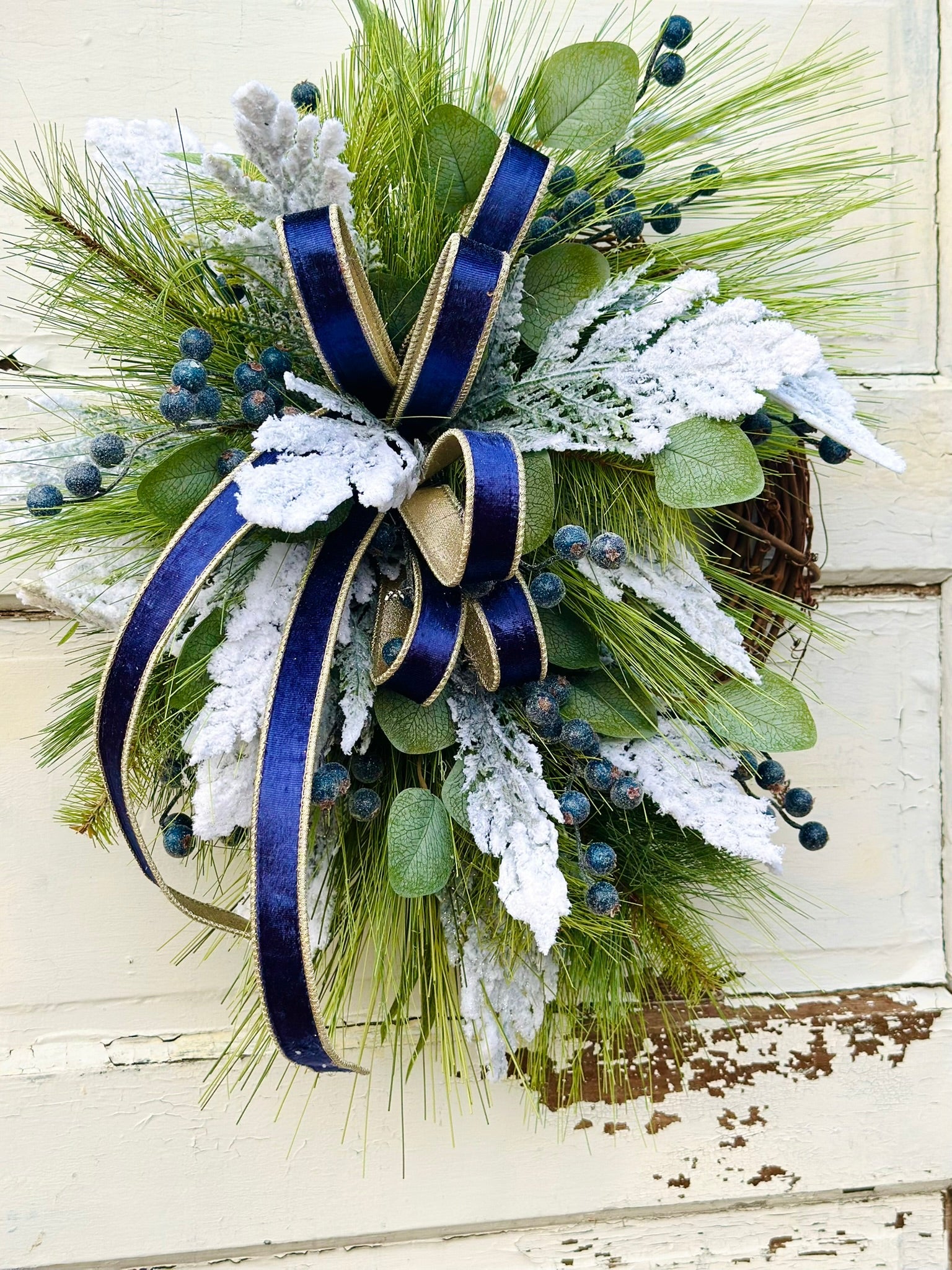 Blue Berry Winter Pine Christmas Wreath | Blue Velvet Holiday Wreath TCT Crafts