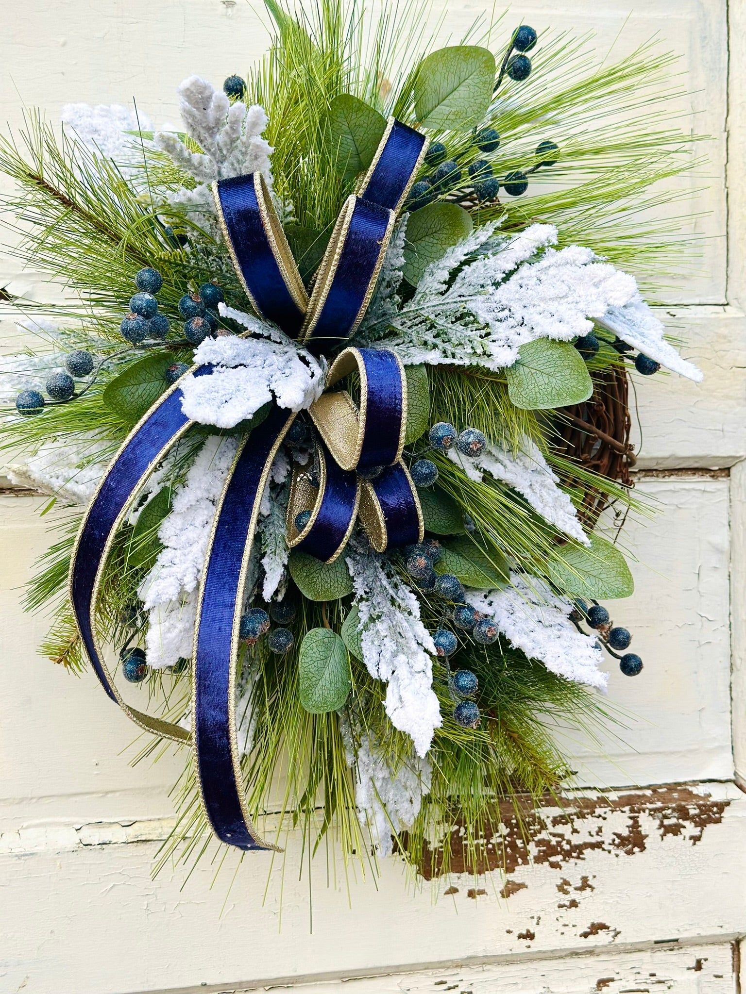 Blue Berry Winter Pine Christmas Wreath | Blue Velvet Holiday Wreath TCT Crafts