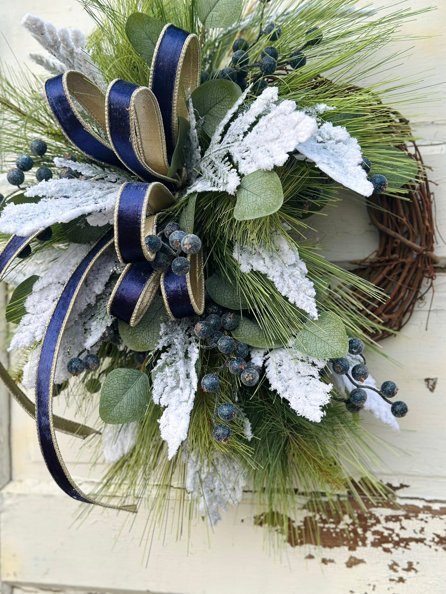 Blue Berry Winter Pine Christmas Wreath | Blue Velvet Holiday Wreath TCT Crafts