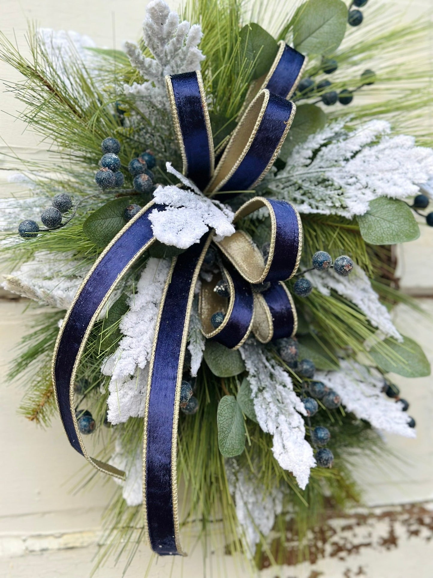 Blue Berry Winter Pine Christmas Wreath | Blue Velvet Holiday Wreath TCT Crafts