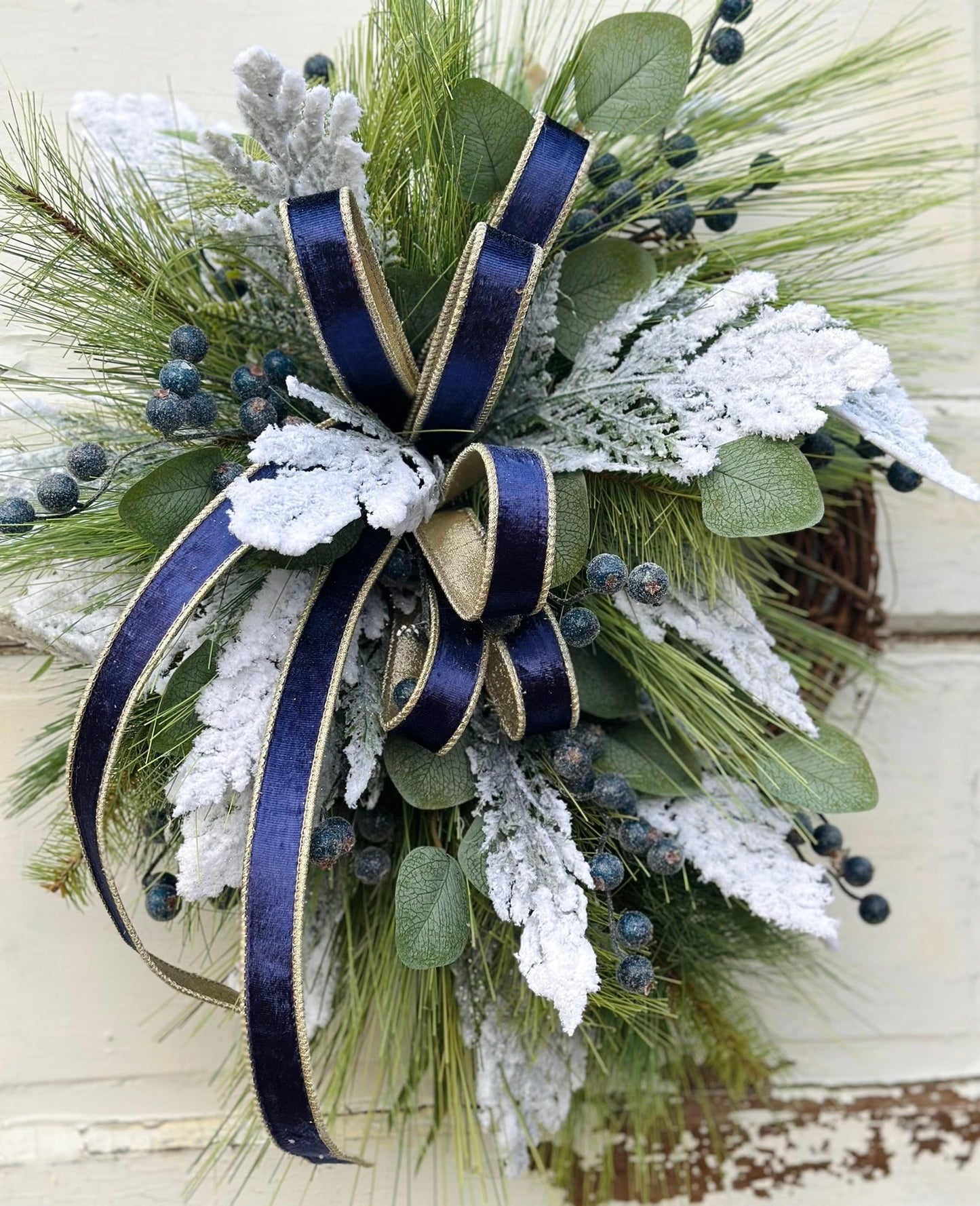 Blue Berry Winter Pine Christmas Wreath | Blue Velvet Holiday Wreath TCT Crafts