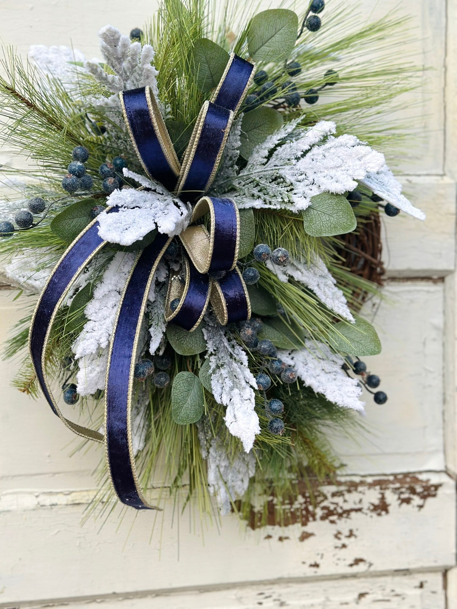 Blue Berry Winter Pine Christmas Wreath | Blue Velvet Holiday Wreath TCT Crafts