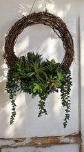 Load image into Gallery viewer, Faux Succulent Grapevine Wreath - 14x20 Earthy Home Decor, Lifelike Greenery, Handmade Plant Lover&#39;s Wreath, Small Gift for New Homeowner